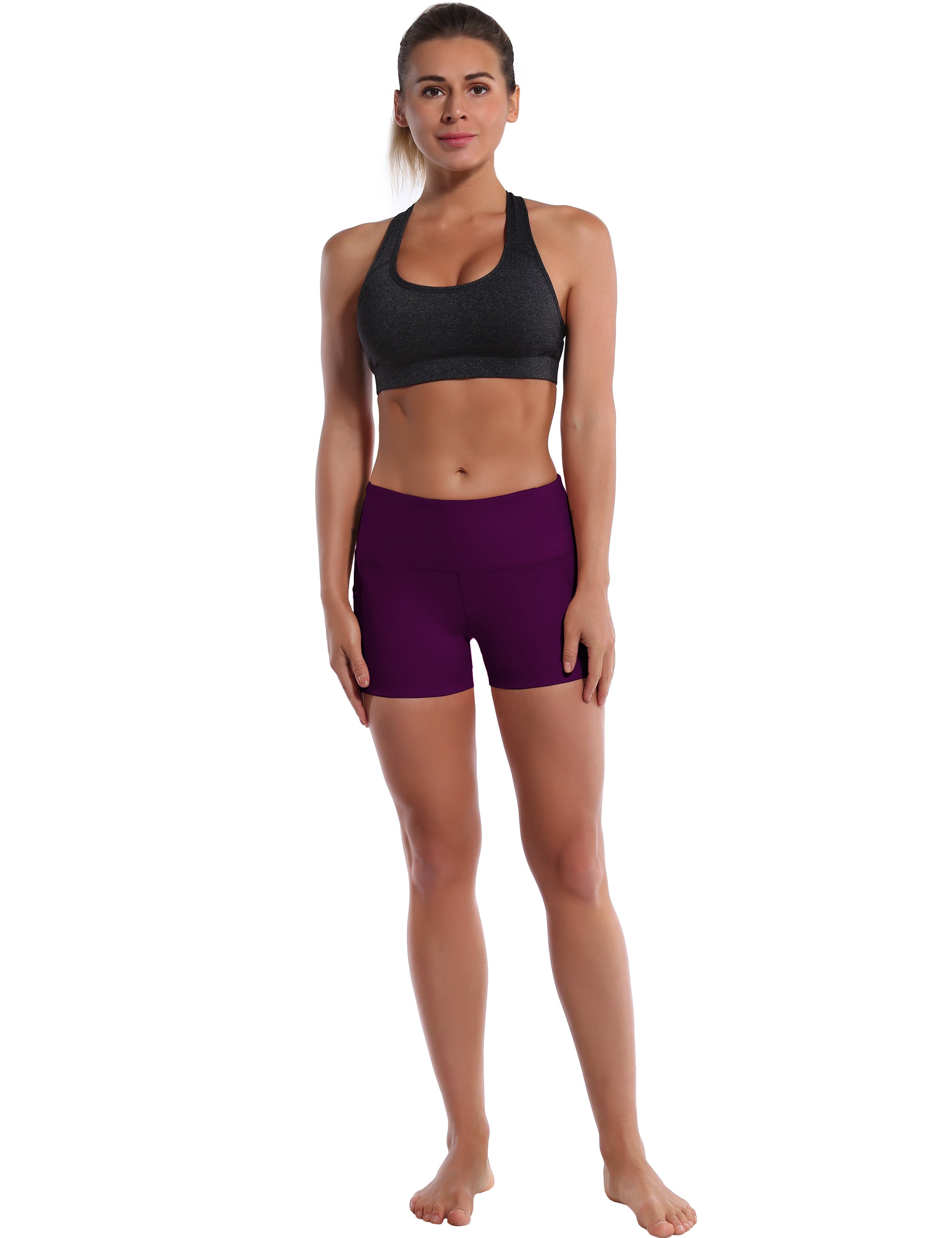 2.5" Side Pockets Running Shorts plum Sleek, soft, smooth and totally comfortable: our newest sexy style is here. Softest-ever fabric High elasticity High density 4-way stretch Fabric doesn't attract lint easily No see-through Moisture-wicking Machine wash 78% Polyester, 22% Spandex