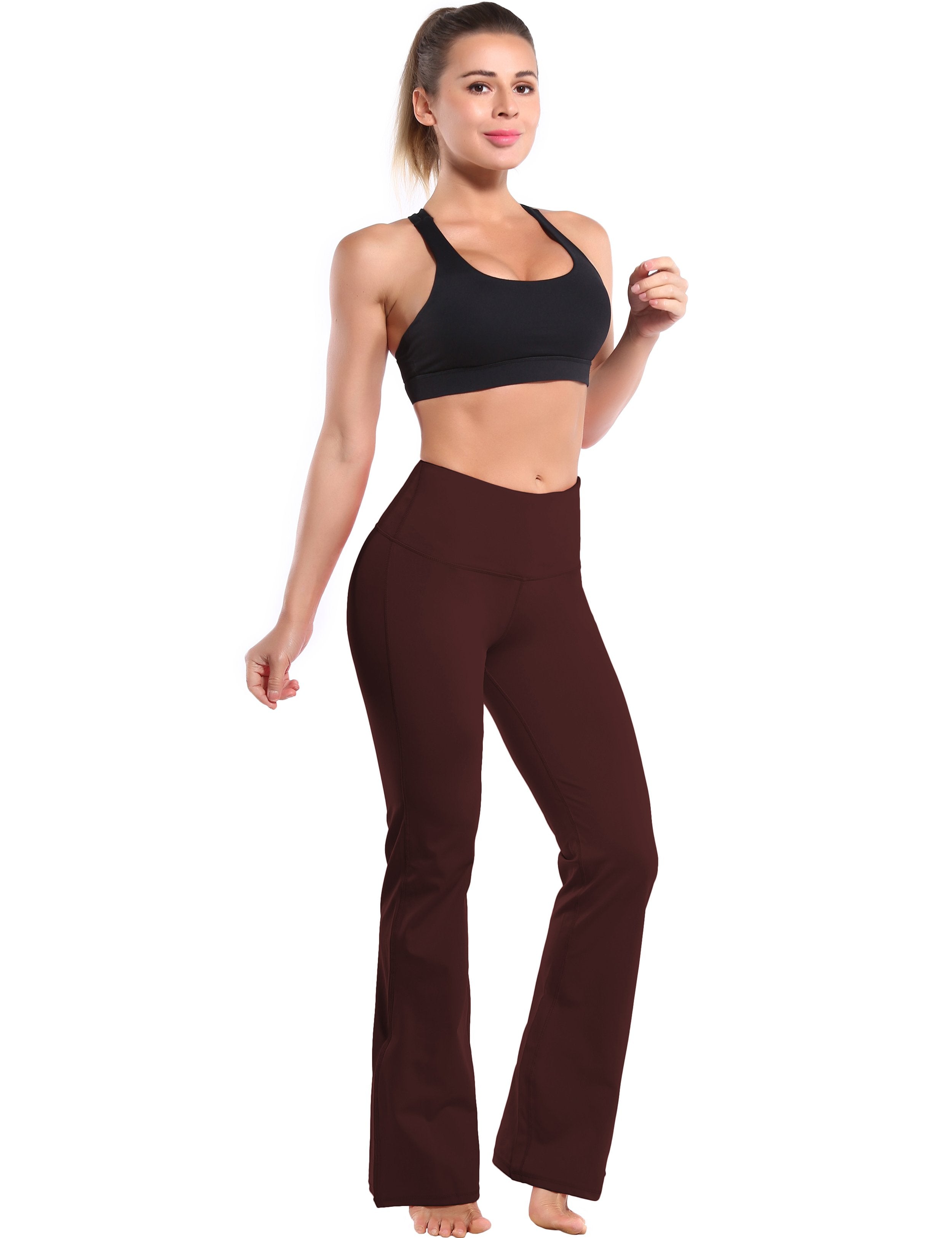 High Waist Bootcut Leggings Mahoganymaroon 75%Nylon/25%Spandex Fabric doesn't attract lint easily 4-way stretch No see-through Moisture-wicking Tummy control Inner pocket Five lengths