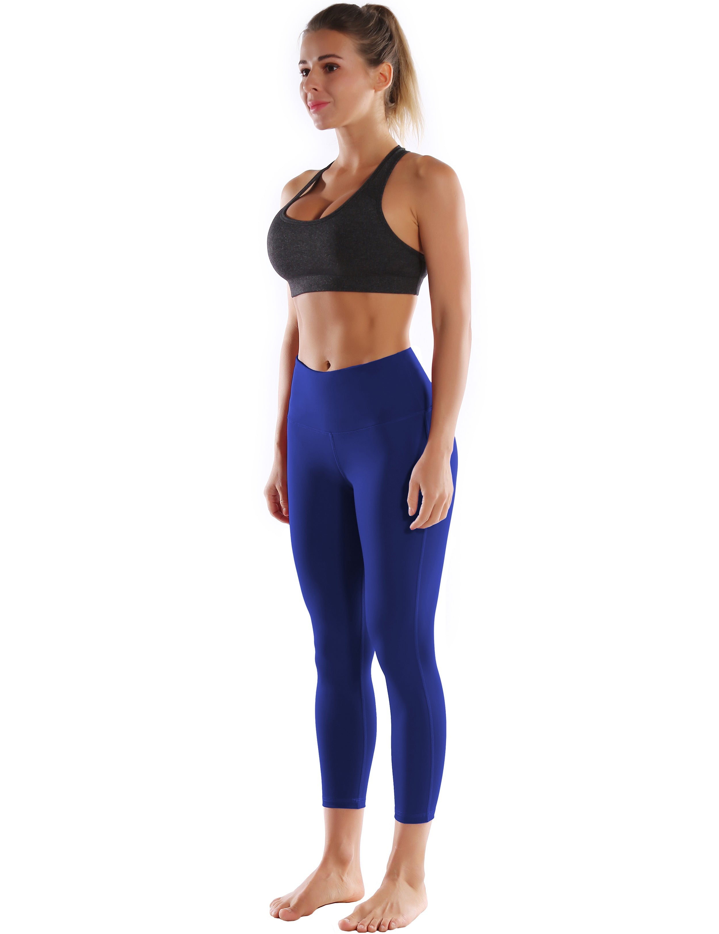22" High Waist Side Line Capris navy 75%Nylon/25%Spandex Fabric doesn't attract lint easily 4-way stretch No see-through Moisture-wicking Tummy control Inner pocket