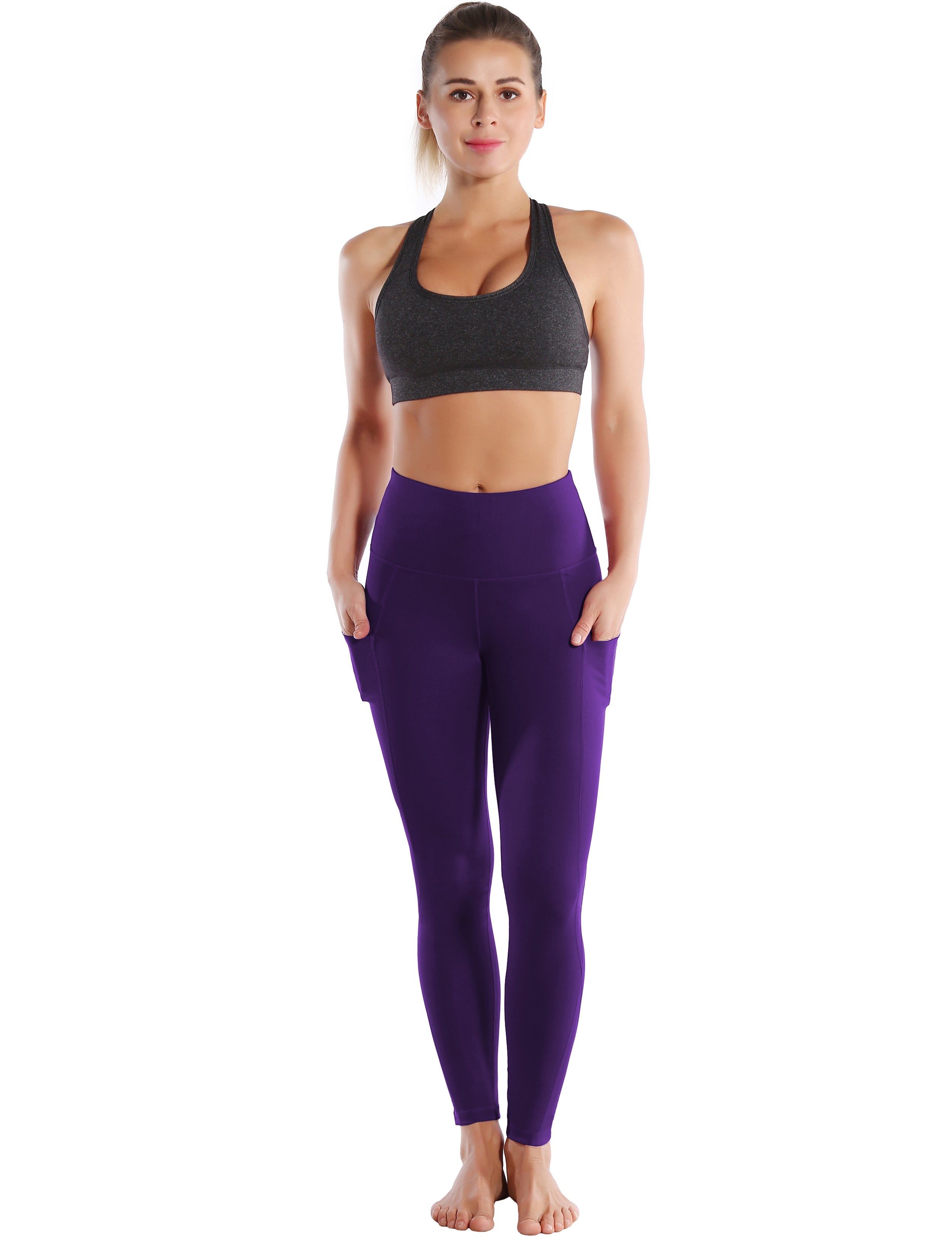 High Waist Side Pockets Gym Pants grapevine 75% Nylon, 25% Spandex Fabric doesn't attract lint easily 4-way stretch No see-through Moisture-wicking Tummy control Inner pocket