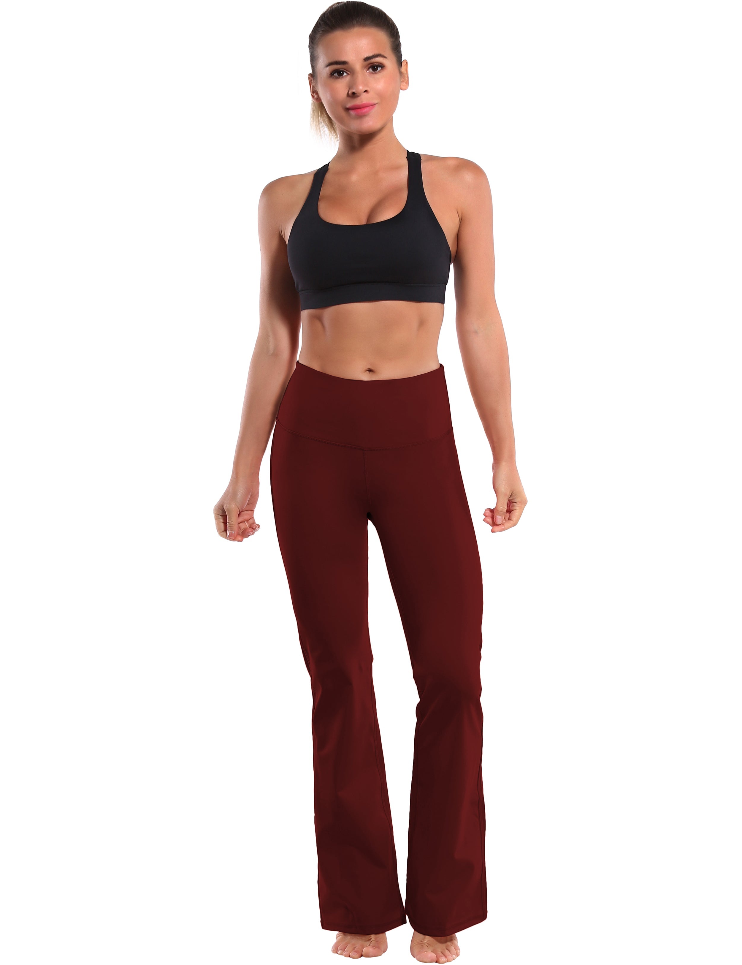High Waist Bootcut Leggings Cherryred 75%Nylon/25%Spandex Fabric doesn't attract lint easily 4-way stretch No see-through Moisture-wicking Tummy control Inner pocket Five lengths