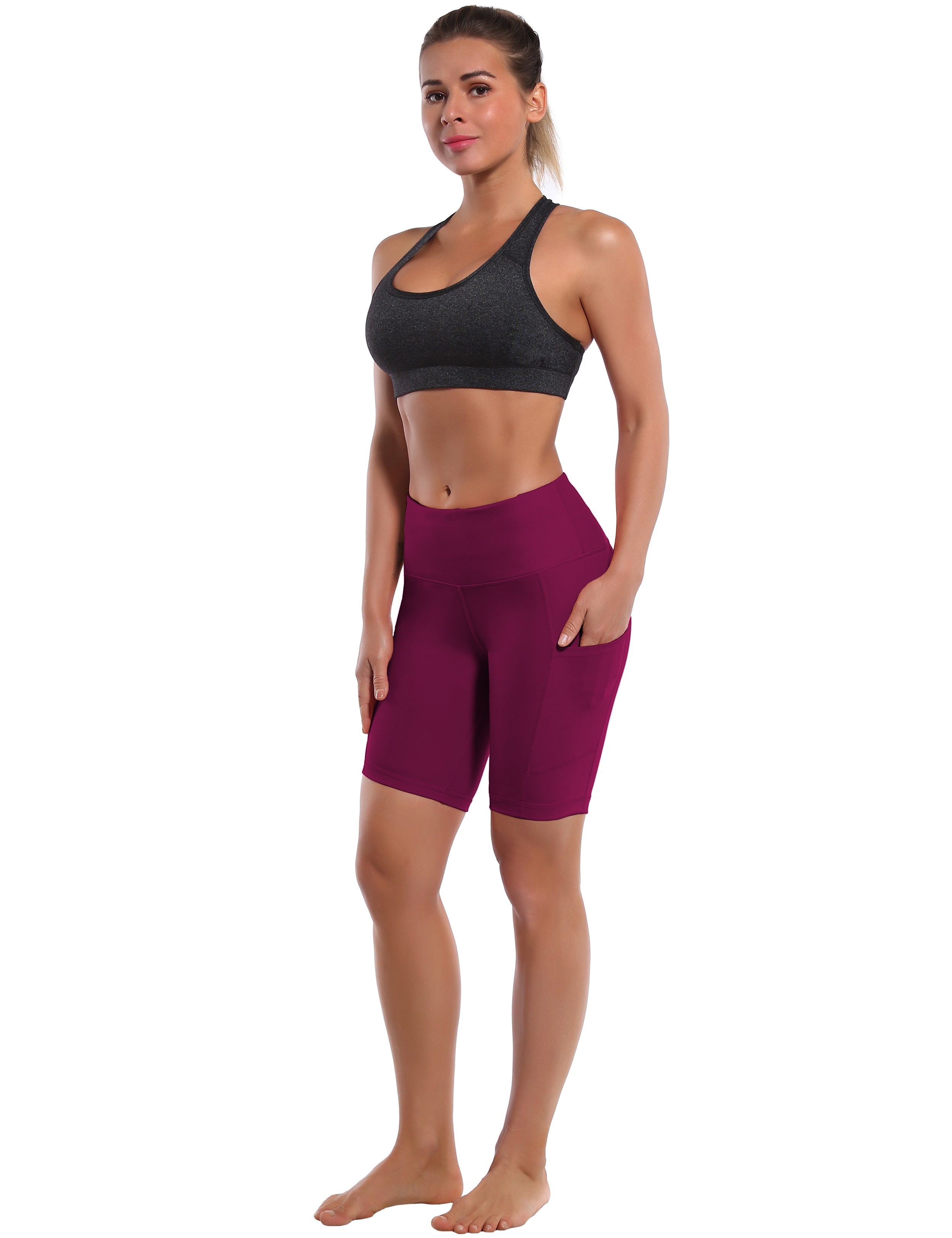 8" Side Pockets yogastudio Shorts grapevine Sleek, soft, smooth and totally comfortable: our newest style is here. Softest-ever fabric High elasticity High density 4-way stretch Fabric doesn't attract lint easily No see-through Moisture-wicking Machine wash 75% Nylon, 25% Spandex