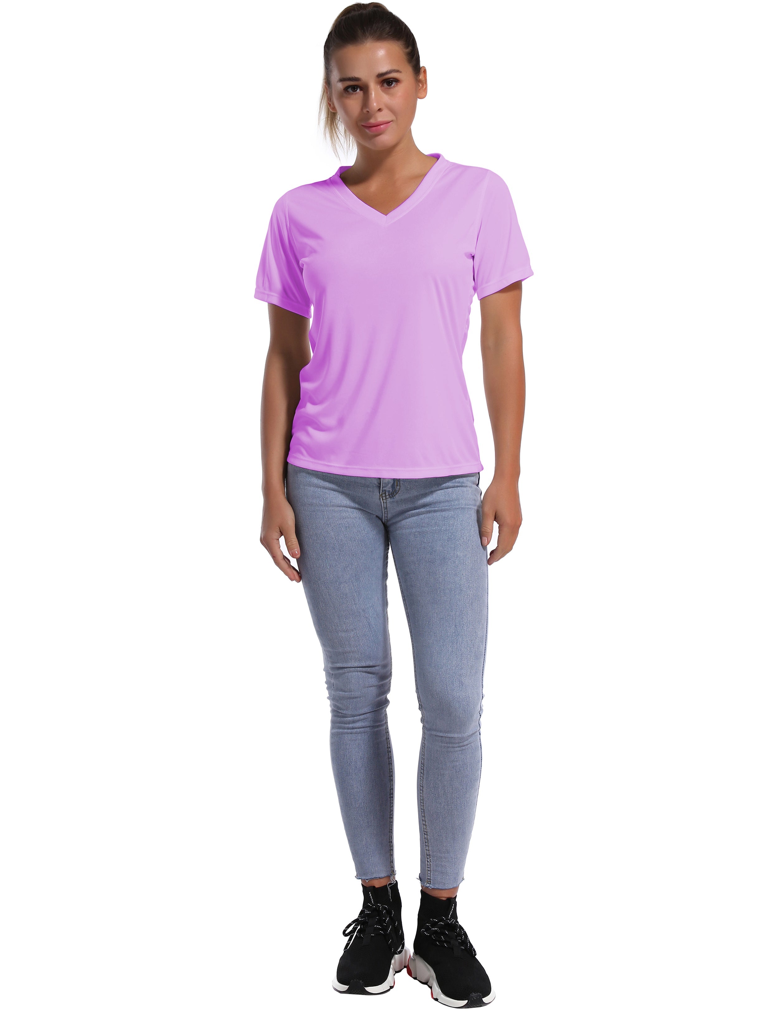 V-Neck Short Sleeve Athletic Shirts purple_Biking