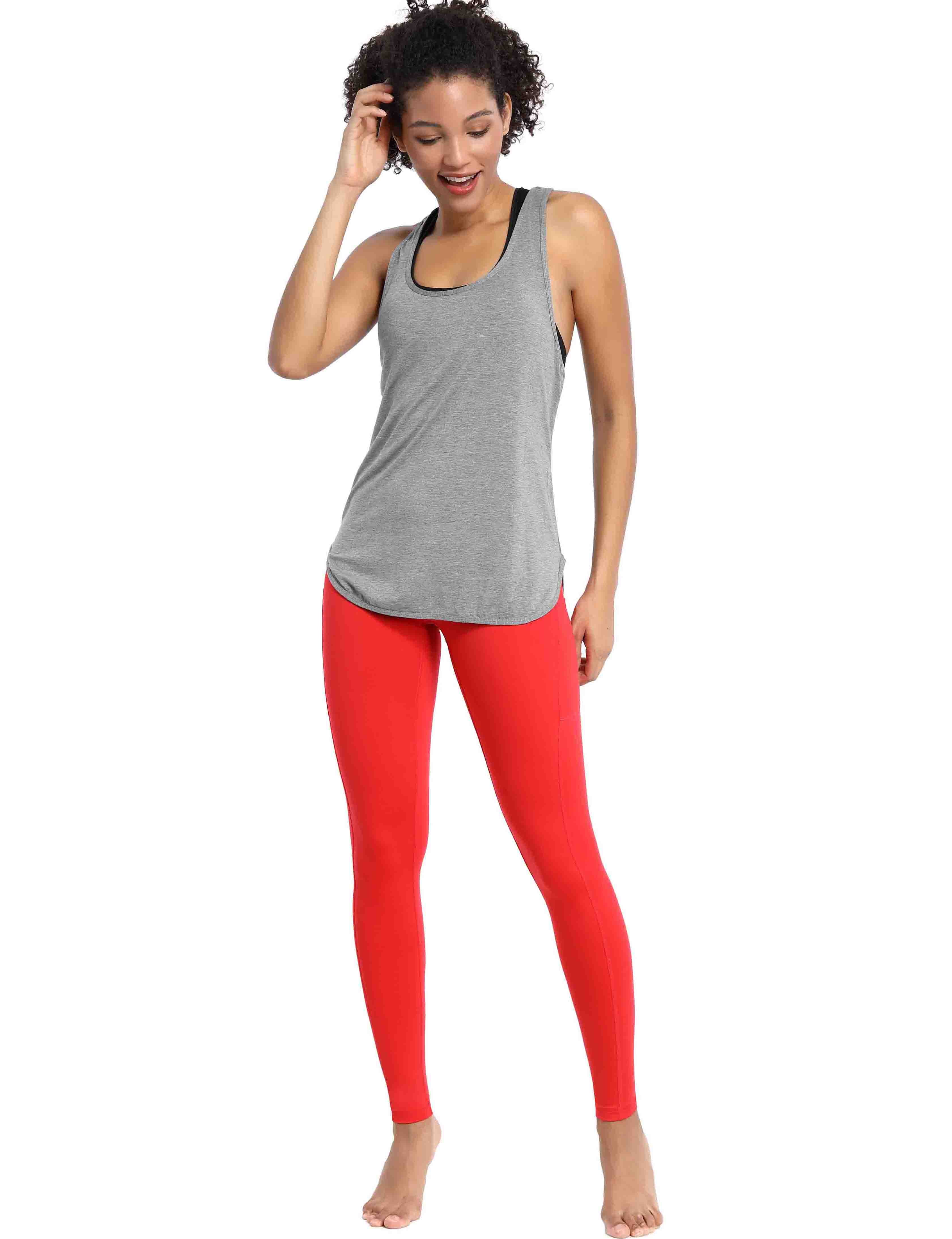 Loose Fit Racerback Tank Top heathergray Designed for On the Move Loose fit 93%Modal/7%Spandex Four-way stretch Naturally breathable Super-Soft, Modal Fabric