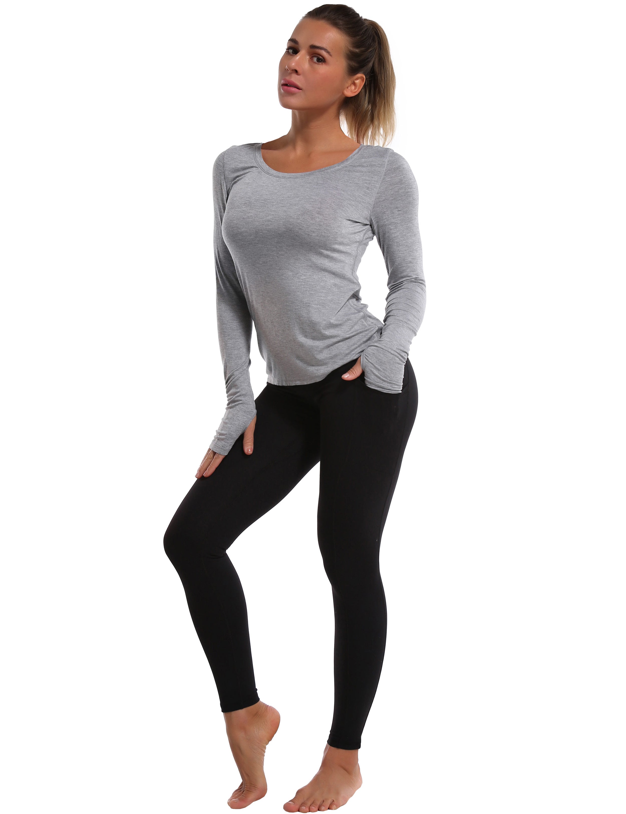 Athlete Long Sleeve Tops heathergray Designed for On the Move Slim fit 93%Modal/7%Spandex Four-way stretch Naturally breathable Super-Soft, Modal Fabric