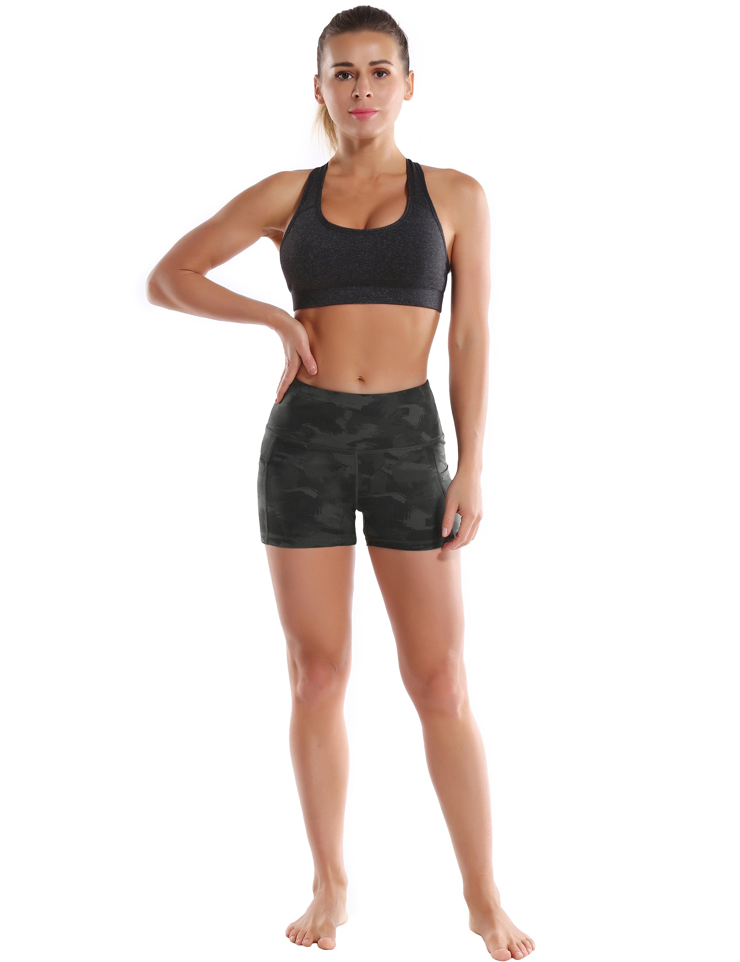 2.5" Printed Side Pockets Biking Shorts dimgray brushcamo Sleek, soft, smooth and totally comfortable: our newest sexy style is here. Softest-ever fabric High elasticity High density 4-way stretch Fabric doesn't attract lint easily No see-through Moisture-wicking Machine wash 78% Polyester, 22% Spandex