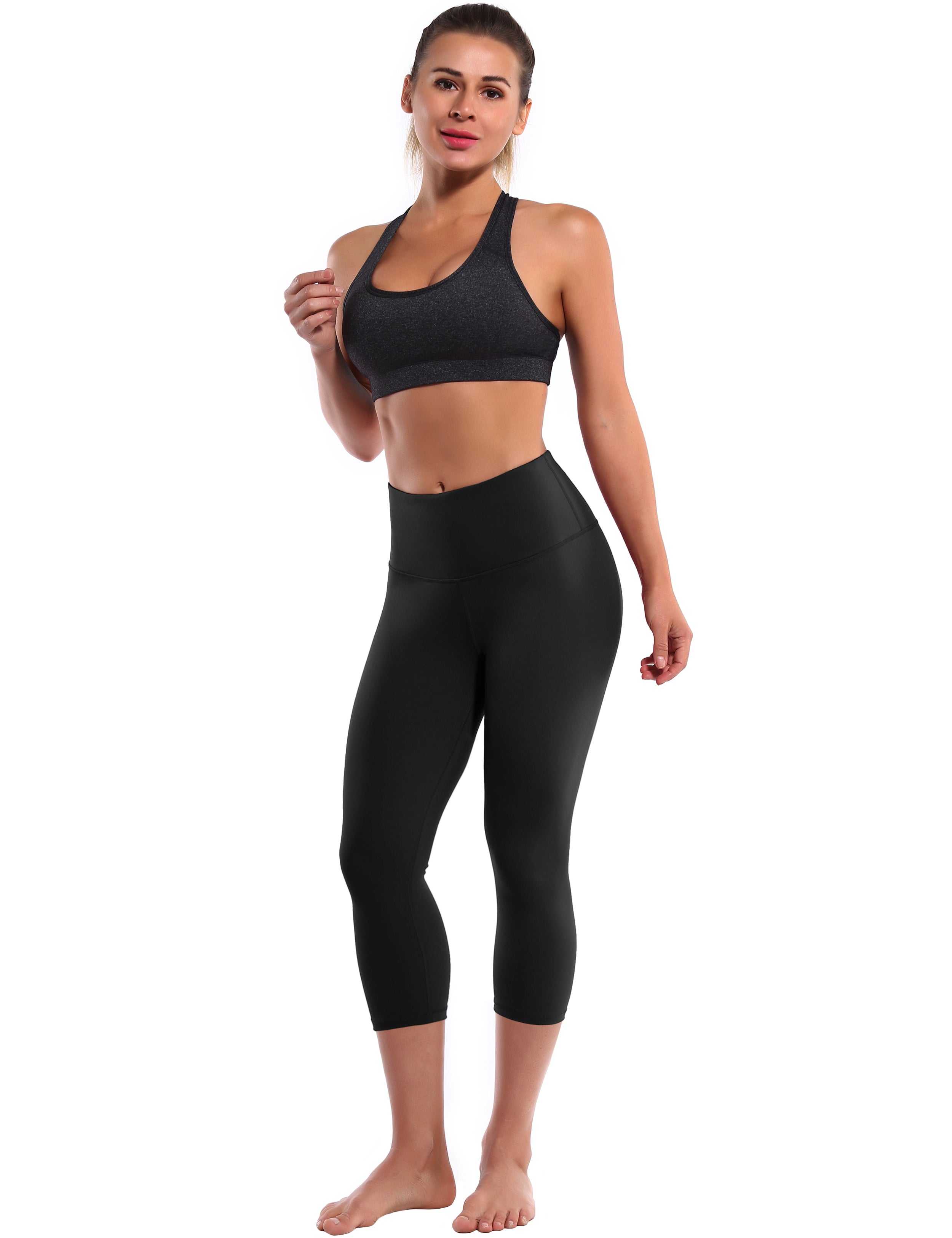 19" High Waist Crop Tight Capris black 75%Nylon/25%Spandex Fabric doesn't attract lint easily 4-way stretch No see-through Moisture-wicking Tummy control Inner pocket