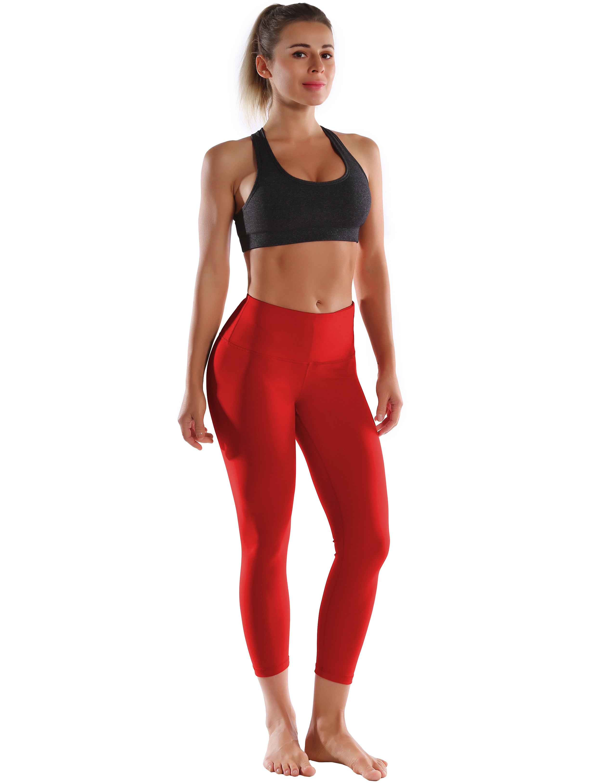 22" High Waist Crop Tight Capris scarlet 75%Nylon/25%Spandex Fabric doesn't attract lint easily 4-way stretch No see-through Moisture-wicking Tummy control Inner pocket
