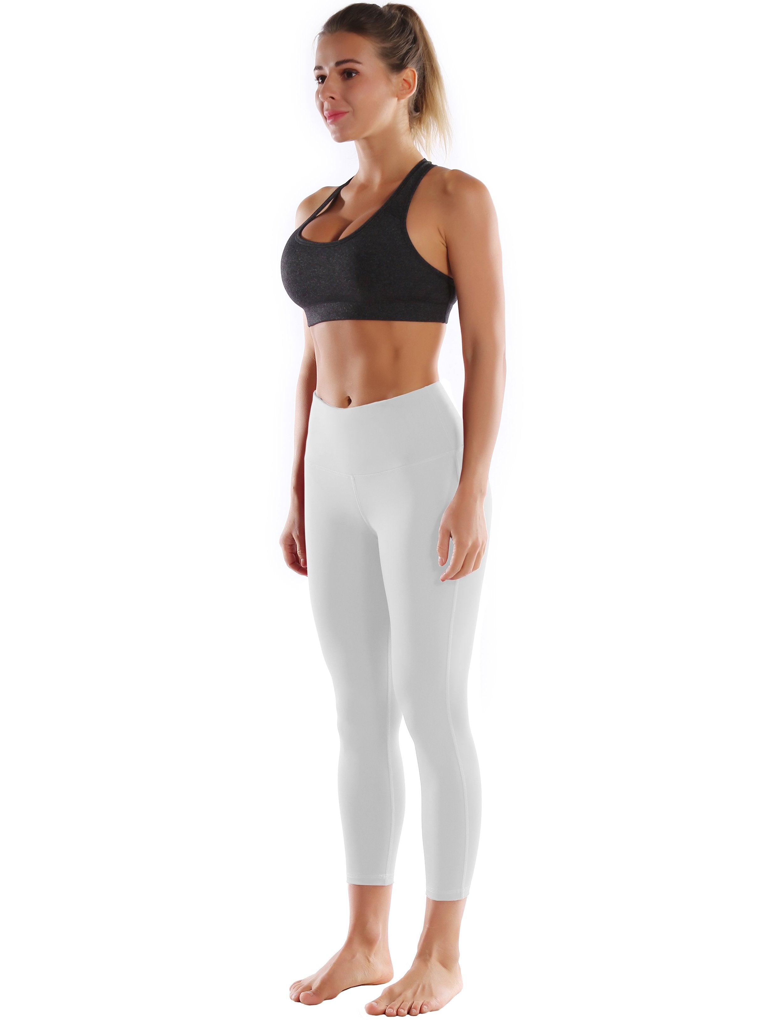 22" High Waist Side Line Capris lightgray 75%Nylon/25%Spandex Fabric doesn't attract lint easily 4-way stretch No see-through Moisture-wicking Tummy control Inner pocket