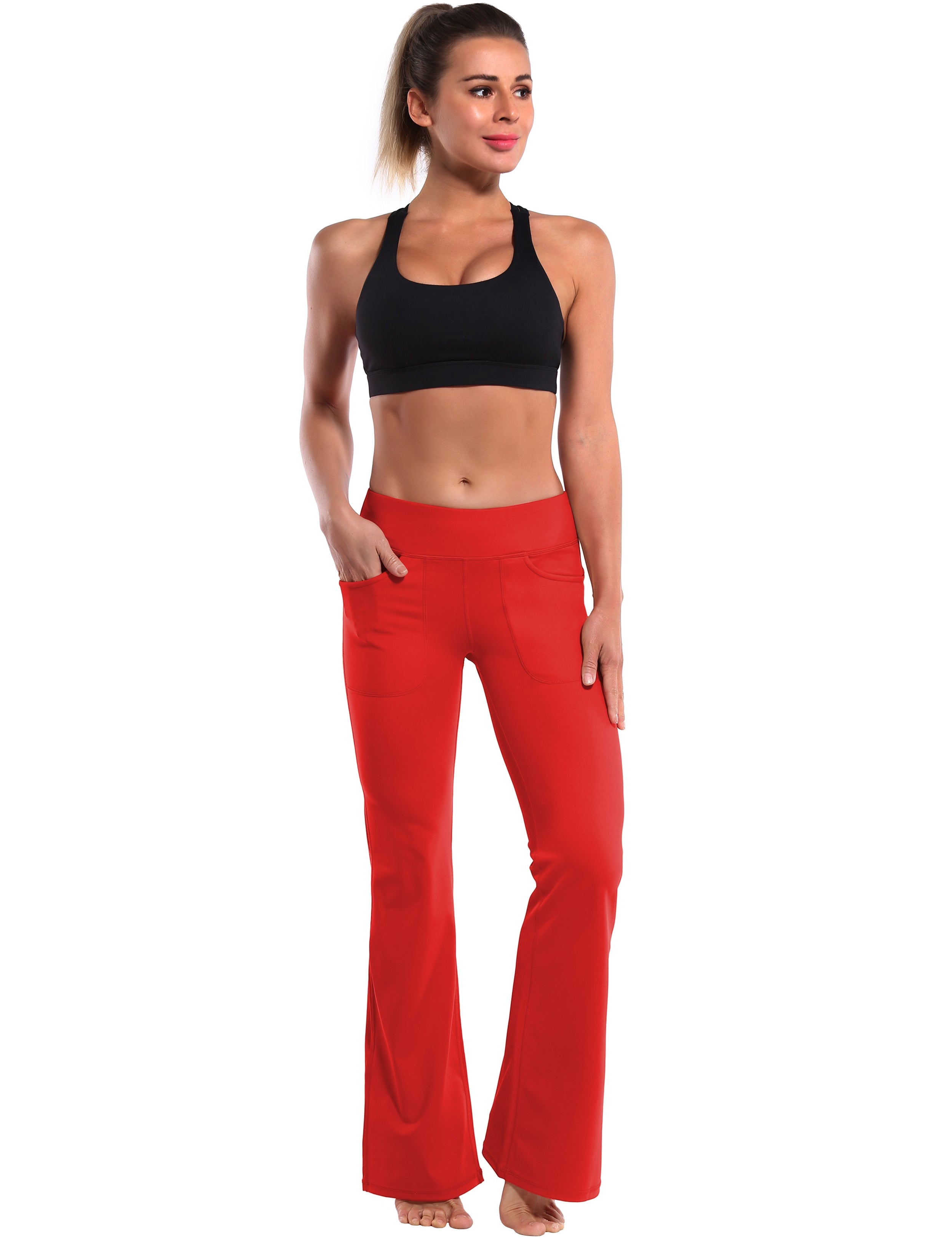 4 Pockets Bootcut Leggings scarlet 75%Nylon/25%Spandex Fabric doesn't attract lint easily 4-way stretch No see-through Moisture-wicking Inner pocket Four lengths