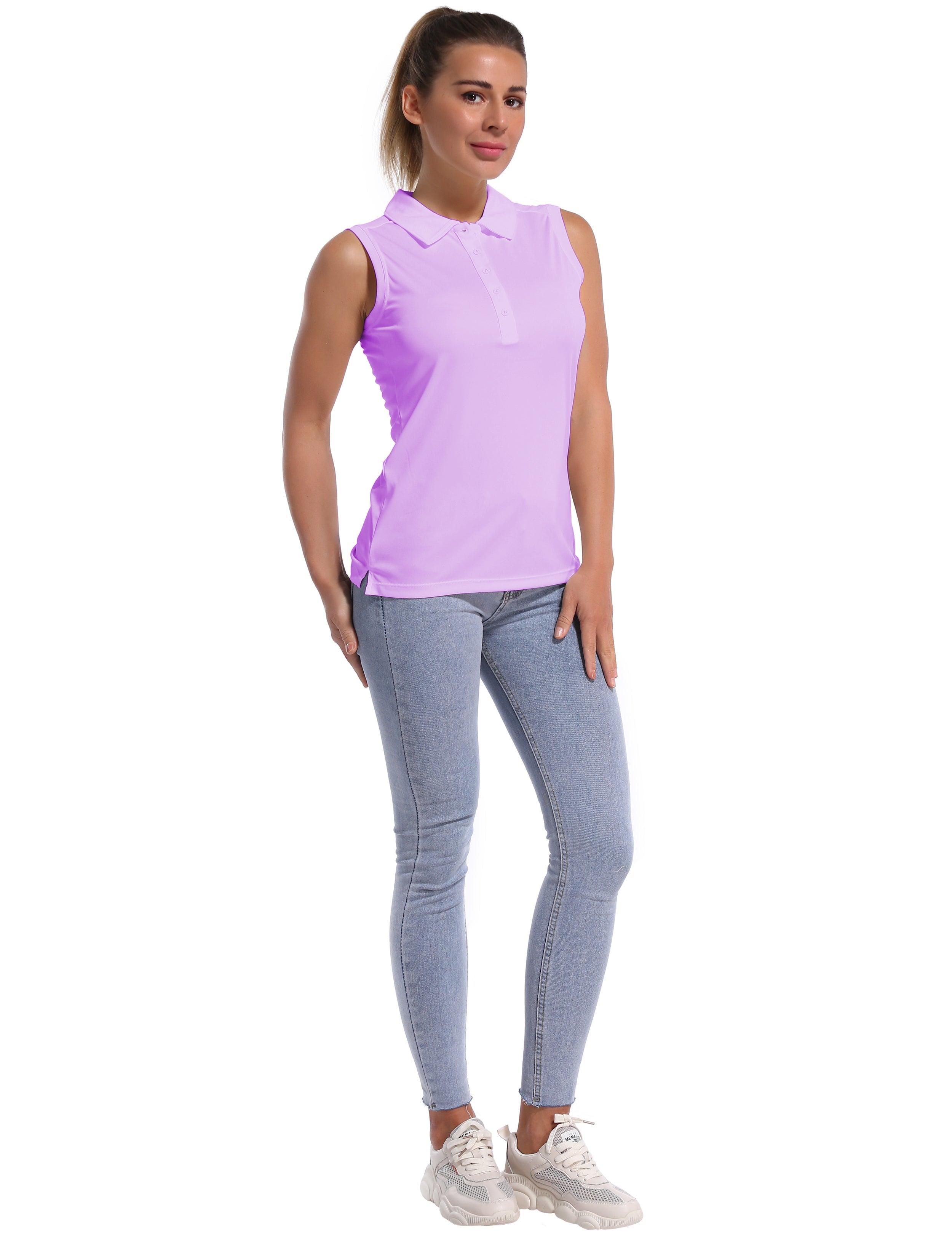 Sleeveless Slim Fit Polo Shirt purple_Gym