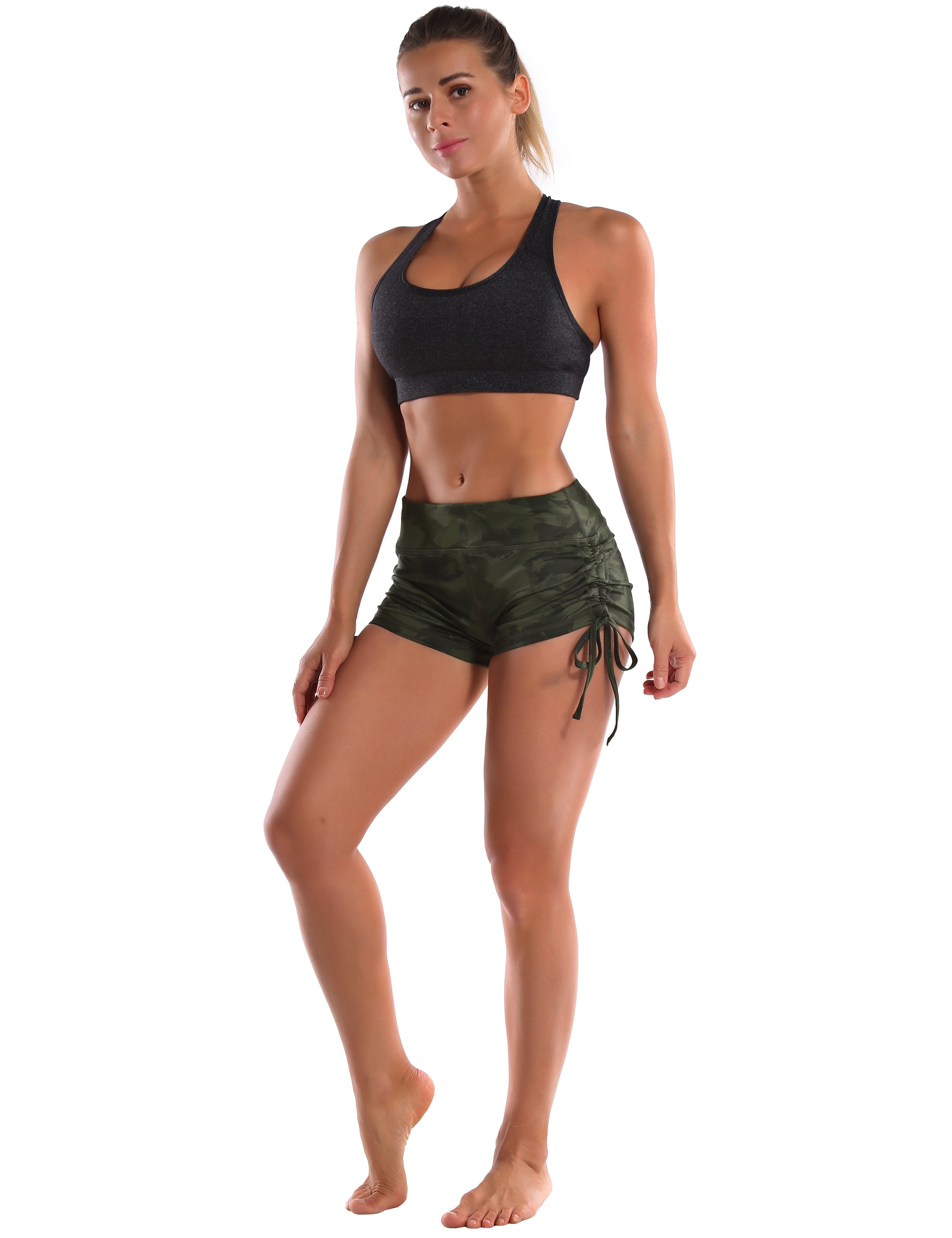 Printed Side Drawstring Hot Shorts green brushcamo Sleek, soft, smooth and totally comfortable: our newest sexy style is here. Softest-ever fabric High elasticity High density 4-way stretch Fabric doesn't attract lint easily No see-through Moisture-wicking Machine wash 78% Polyester, 22% Spandex