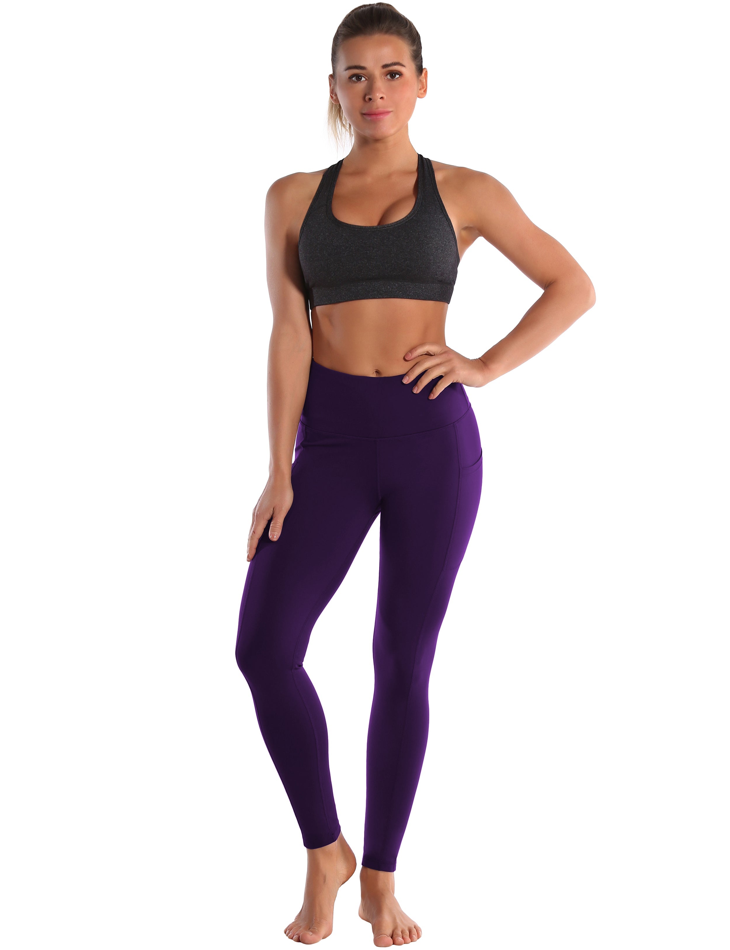 Hip Line Side Pockets Pilates Pants eggplantpurple Sexy Hip Line Side Pockets 75%Nylon/25%Spandex Fabric doesn't attract lint easily 4-way stretch No see-through Moisture-wicking Tummy control Inner pocket Two lengths
