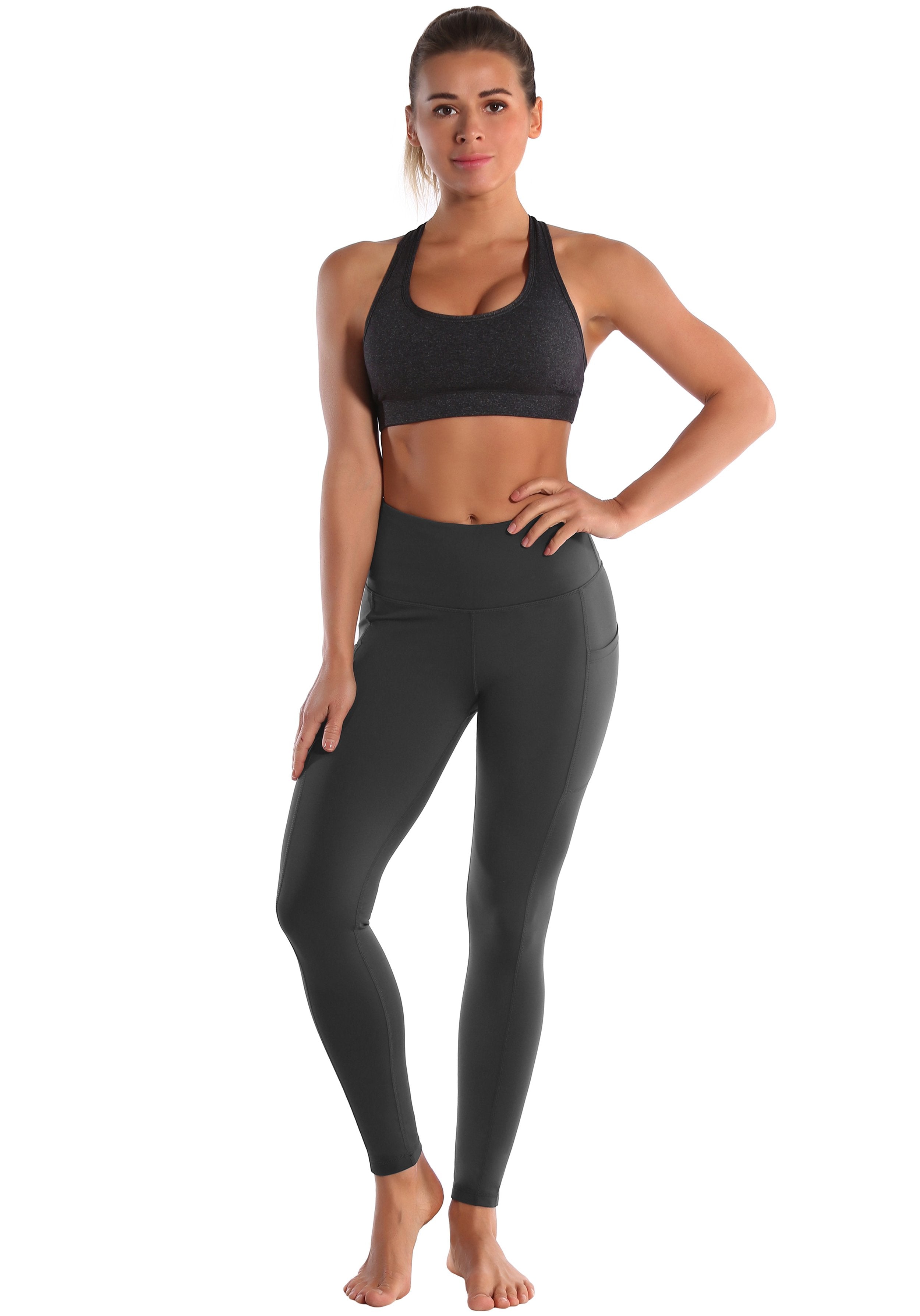 Hip Line Side Pockets Pilates Pants shadowcharcoal Sexy Hip Line Side Pockets 75%Nylon/25%Spandex Fabric doesn't attract lint easily 4-way stretch No see-through Moisture-wicking Tummy control Inner pocket Two lengths