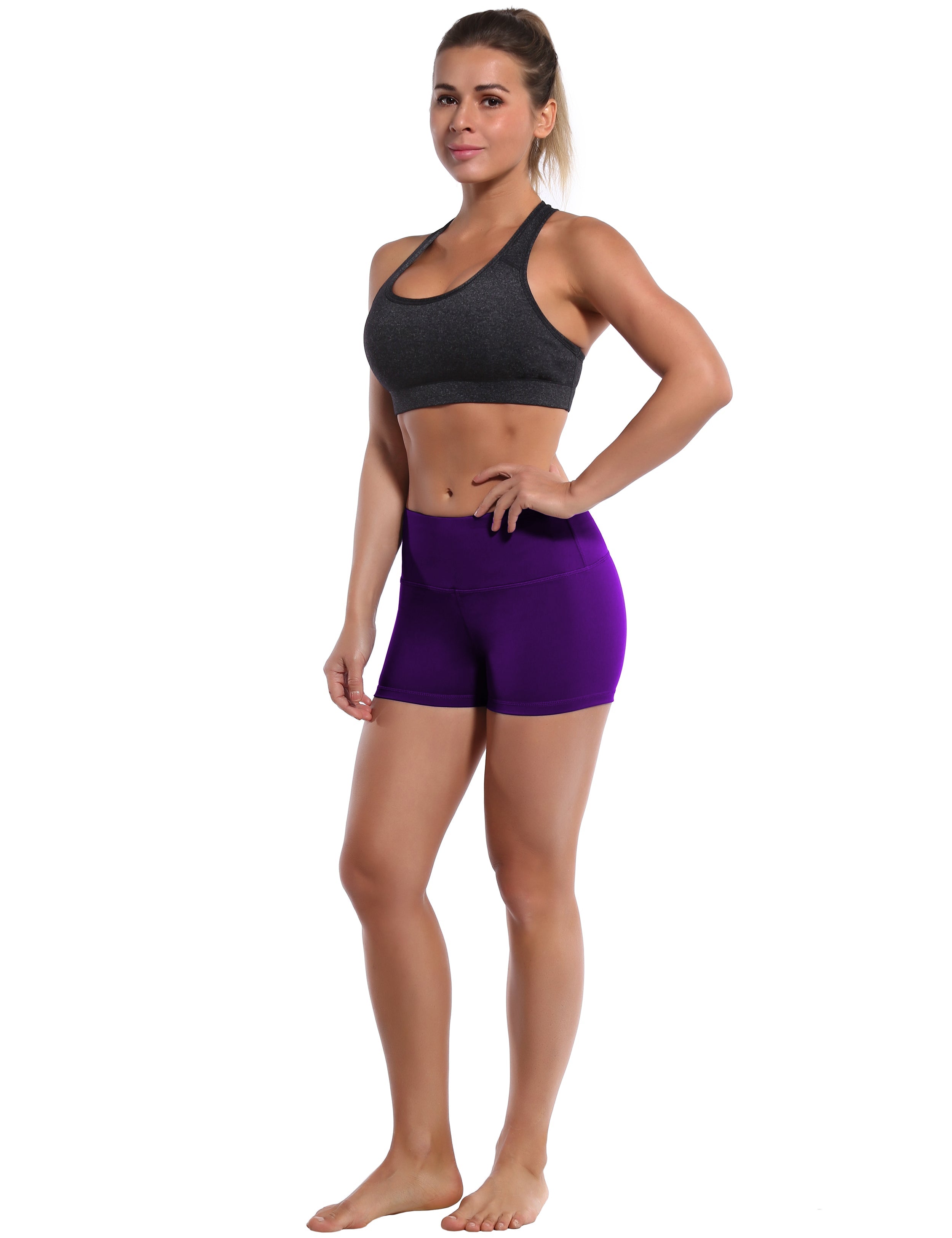 2.5" Pilates Shorts eggplantpurple Softest-ever fabric High elasticity High density 4-way stretch Fabric doesn't attract lint easily No see-through Moisture-wicking Machine wash 75% Nylon, 25% Spandex