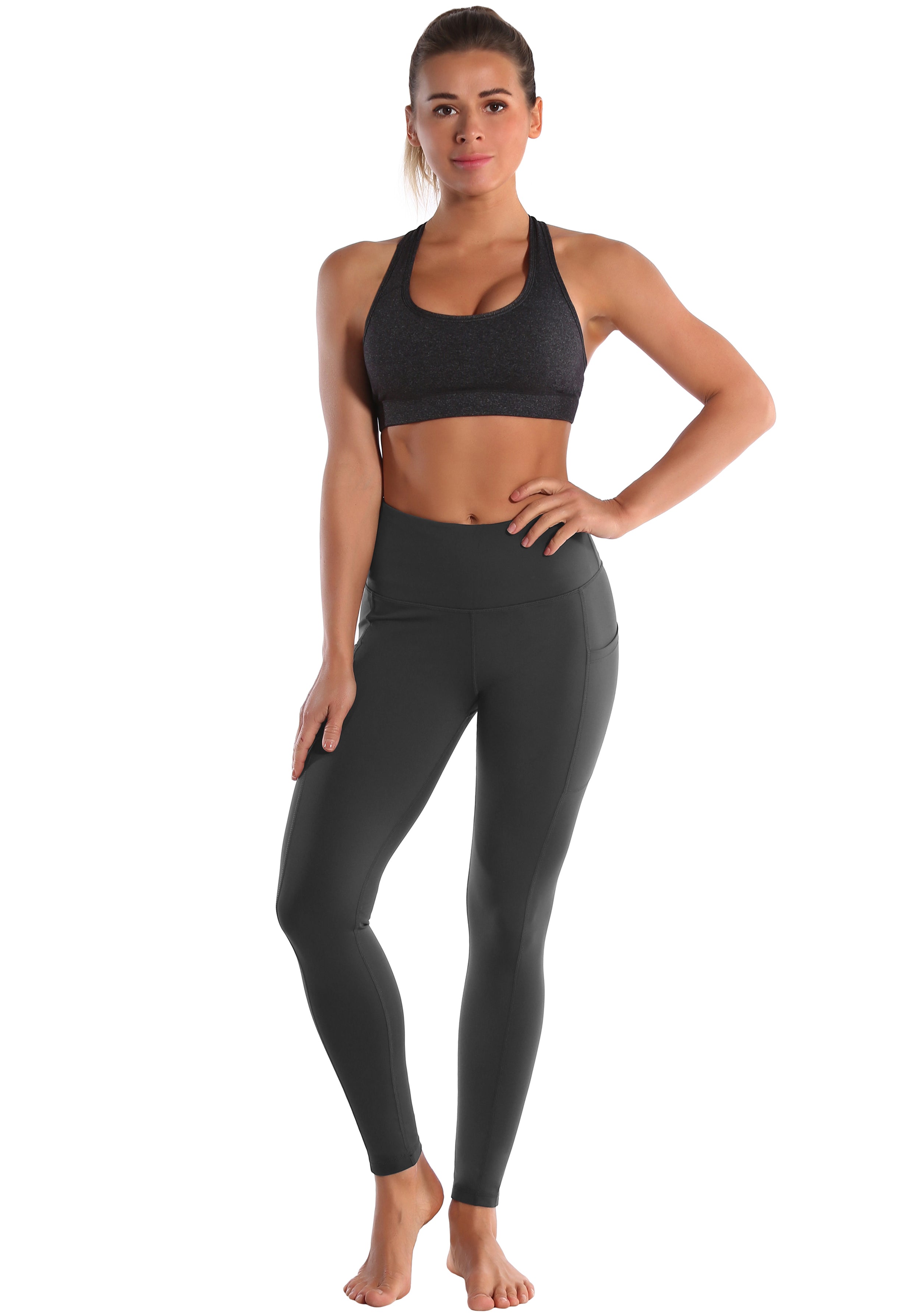 Hip Line Side Pockets Running Pants shadowcharcoal Sexy Hip Line Side Pockets 75%Nylon/25%Spandex Fabric doesn't attract lint easily 4-way stretch No see-through Moisture-wicking Tummy control Inner pocket Two lengths
