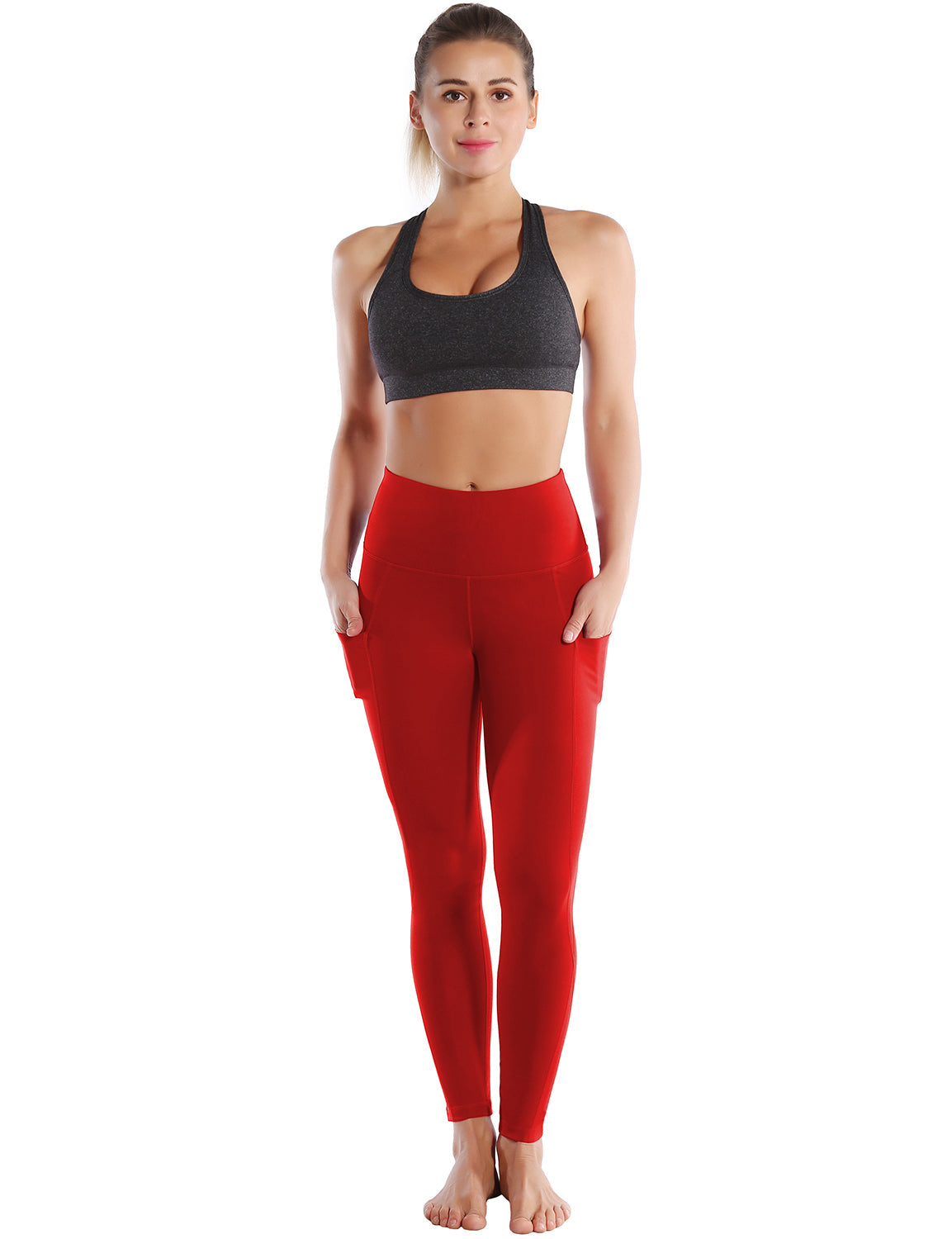 High Waist Side Pockets Gym Pants scarlet 75% Nylon, 25% Spandex Fabric doesn't attract lint easily 4-way stretch No see-through Moisture-wicking Tummy control Inner pocket