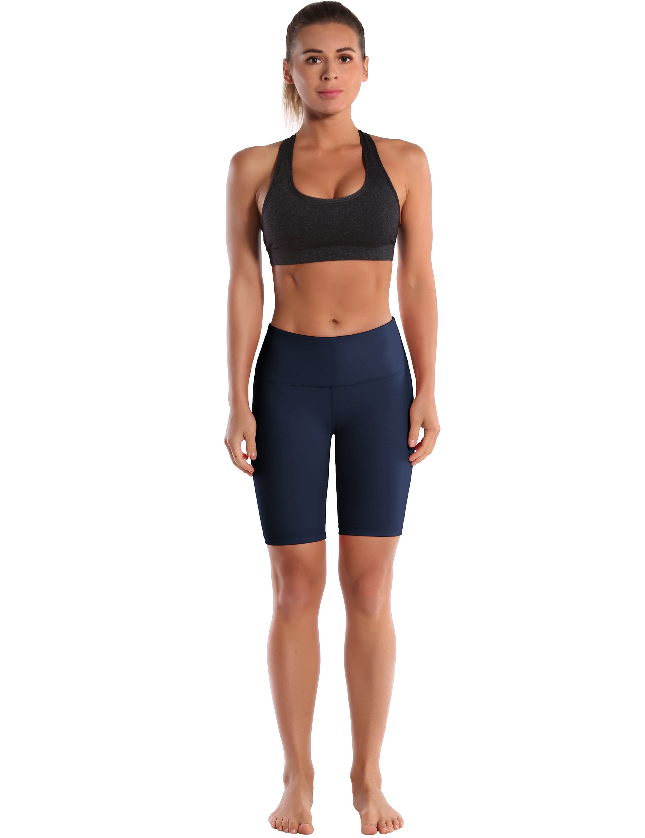 8" High Waist Pilates Shorts darknavy Sleek, soft, smooth and totally comfortable: our newest style is here. Softest-ever fabric High elasticity High density 4-way stretch Fabric doesn't attract lint easily No see-through Moisture-wicking Machine wash 75% Nylon, 25% Spandex