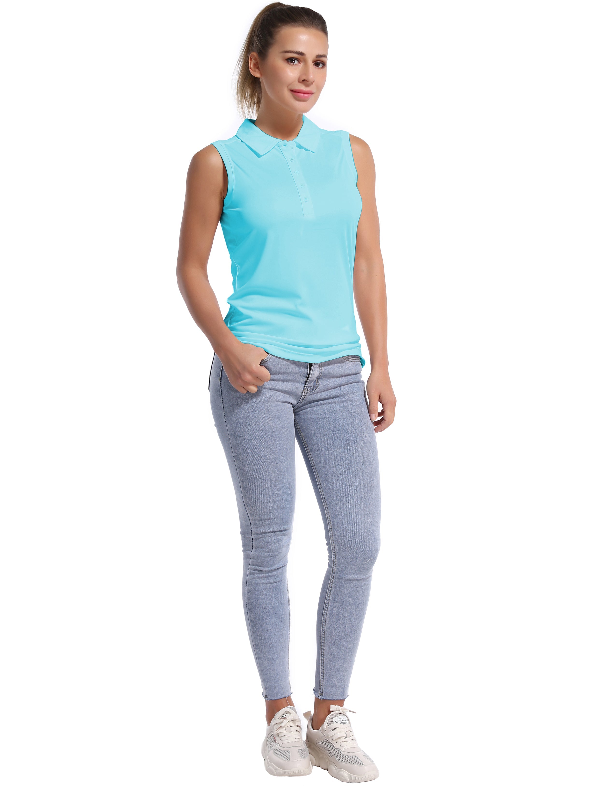 Sleeveless Slim Fit Polo Shirt blue_Jogging