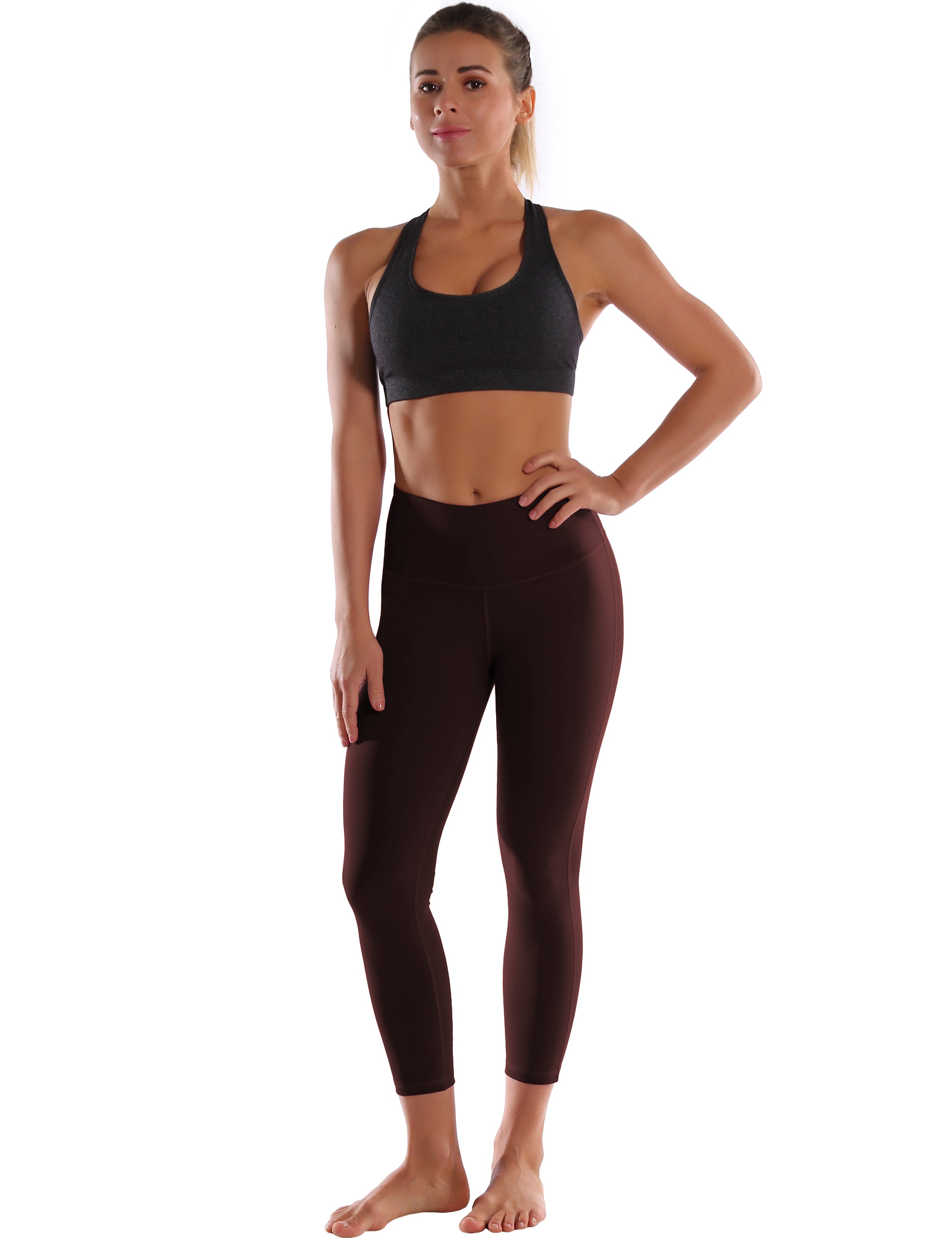 22" High Waist Side Line Capris mahoganymaroon 75%Nylon/25%Spandex Fabric doesn't attract lint easily 4-way stretch No see-through Moisture-wicking Tummy control Inner pocket
