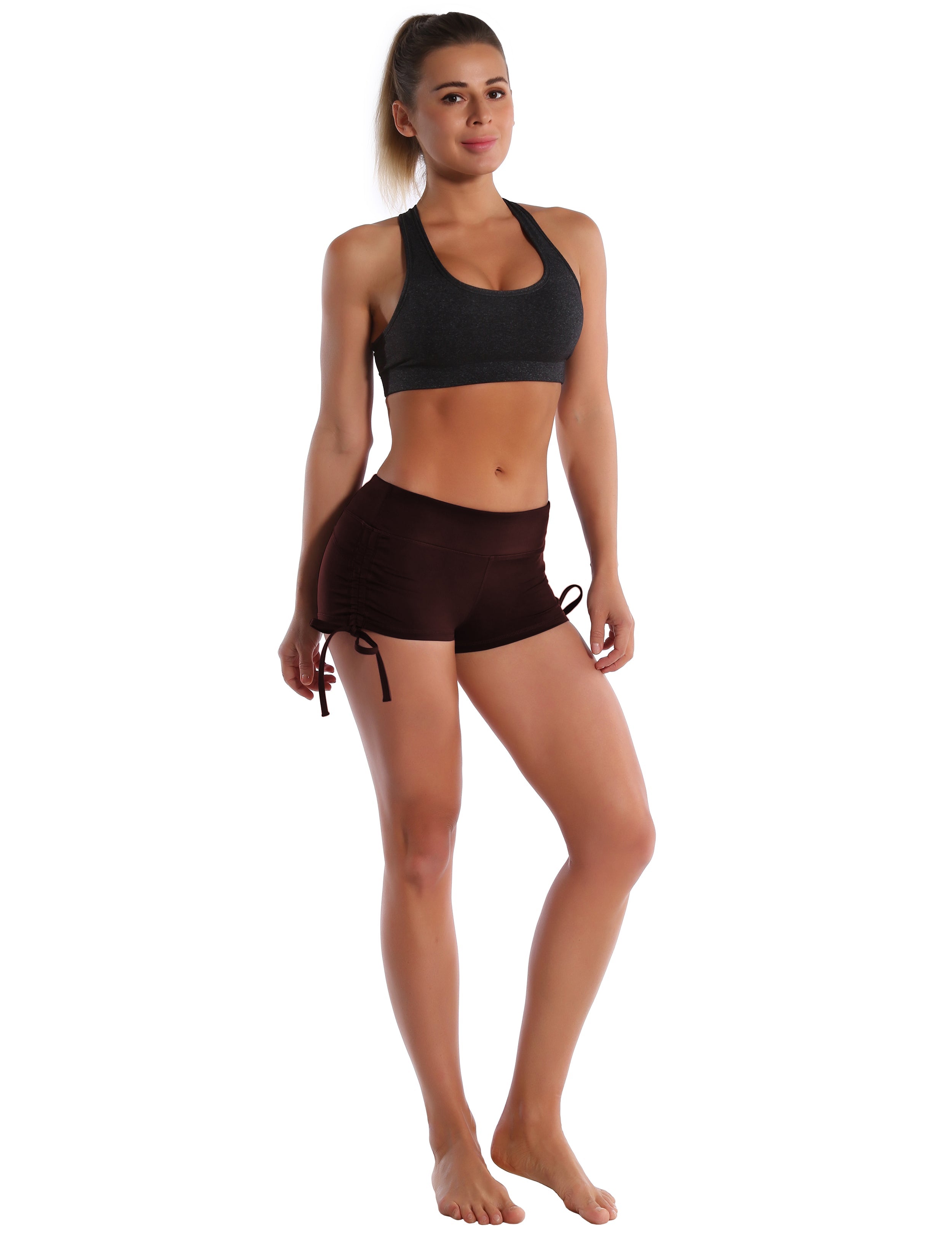 Side Drawstring Hot Shorts mahoganymaroon_Plus Size