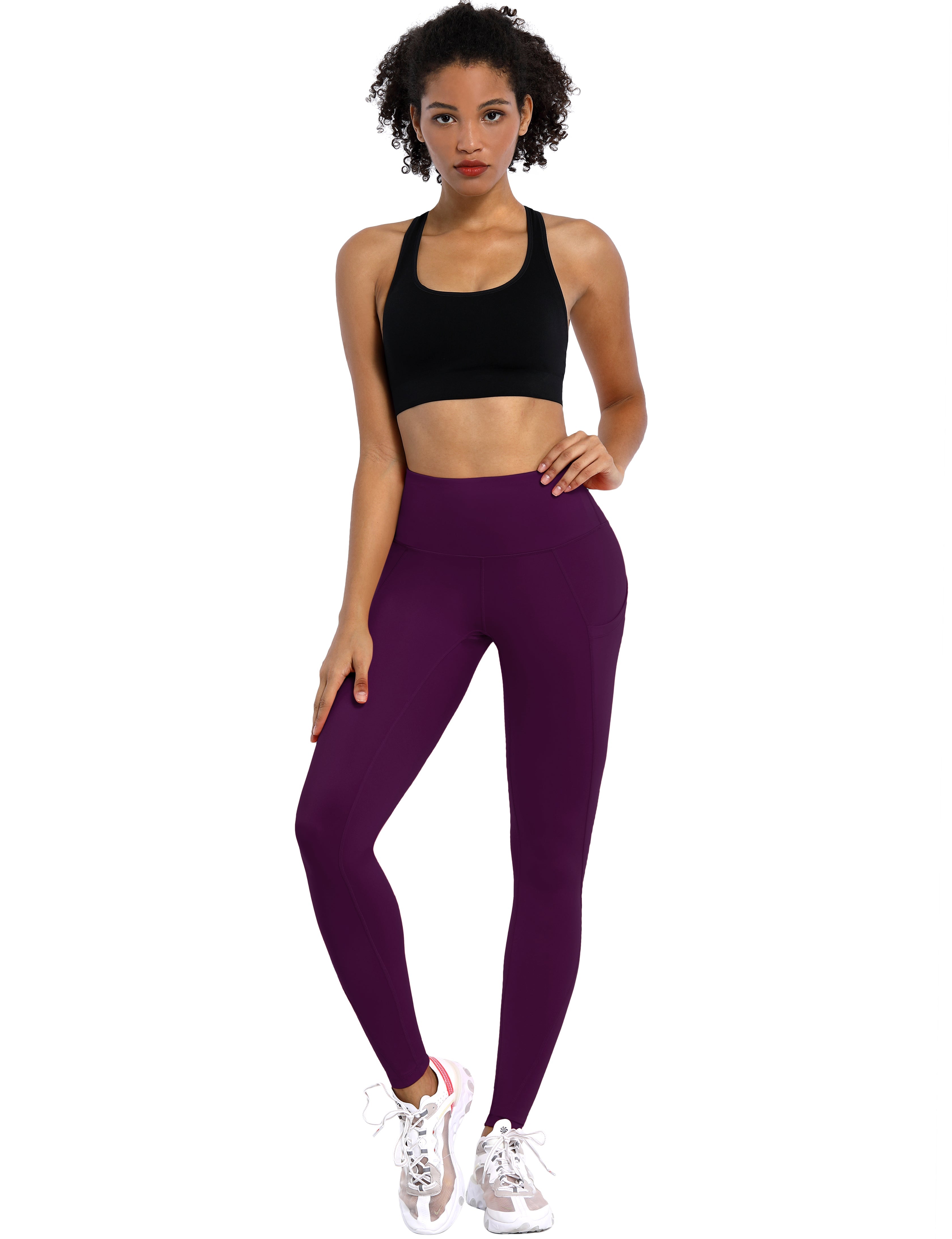 High Waist Side Pockets Pilates Pants plum 75% Nylon, 25% Spandex Fabric doesn't attract lint easily 4-way stretch No see-through Moisture-wicking Tummy control Inner pocket