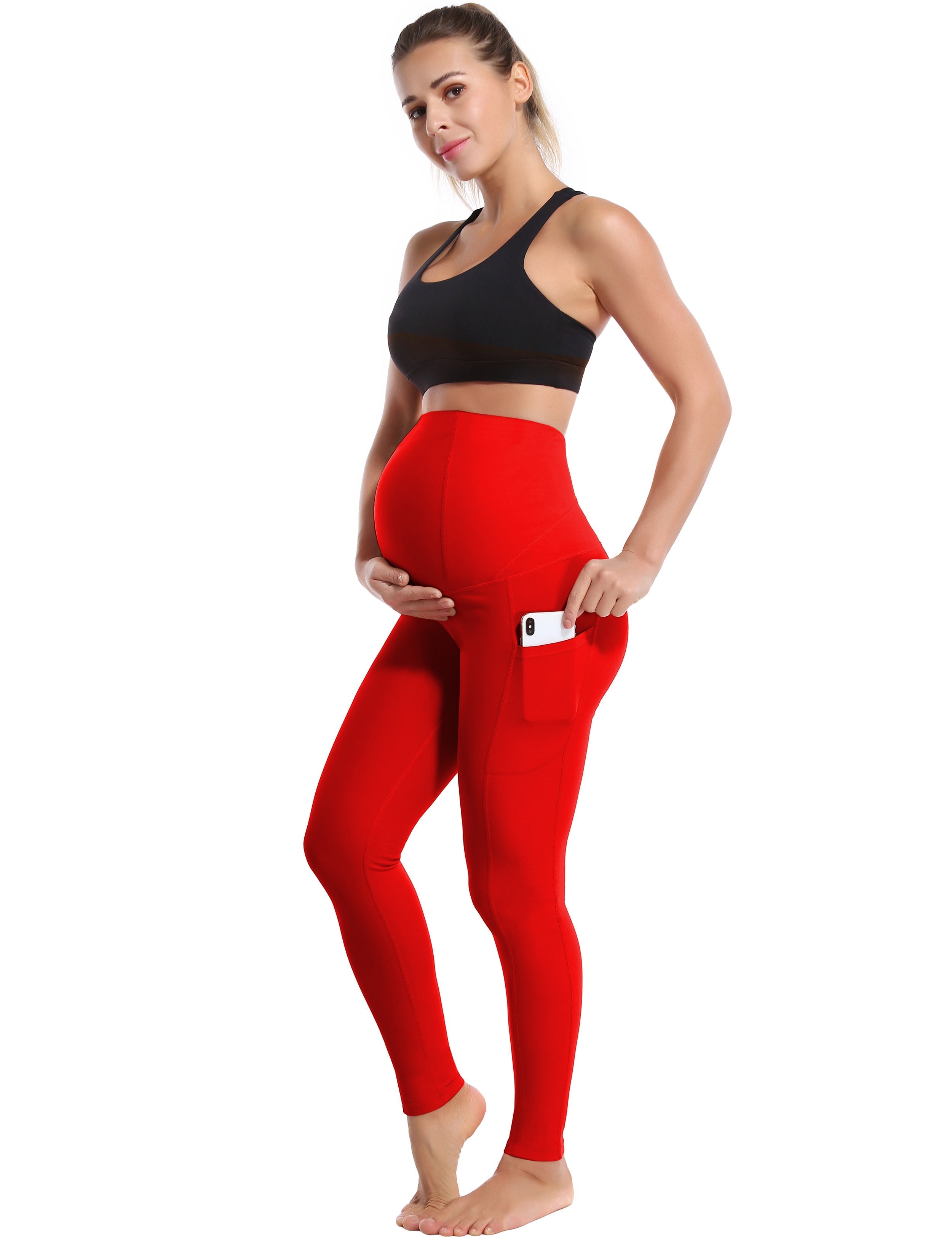 26" Side Pockets Maternity Tall Size Pants scarlet 87%Nylon/13%Spandex Softest-ever fabric High elasticity 4-way stretch Fabric doesn't attract lint easily No see-through Moisture-wicking Machine wash
