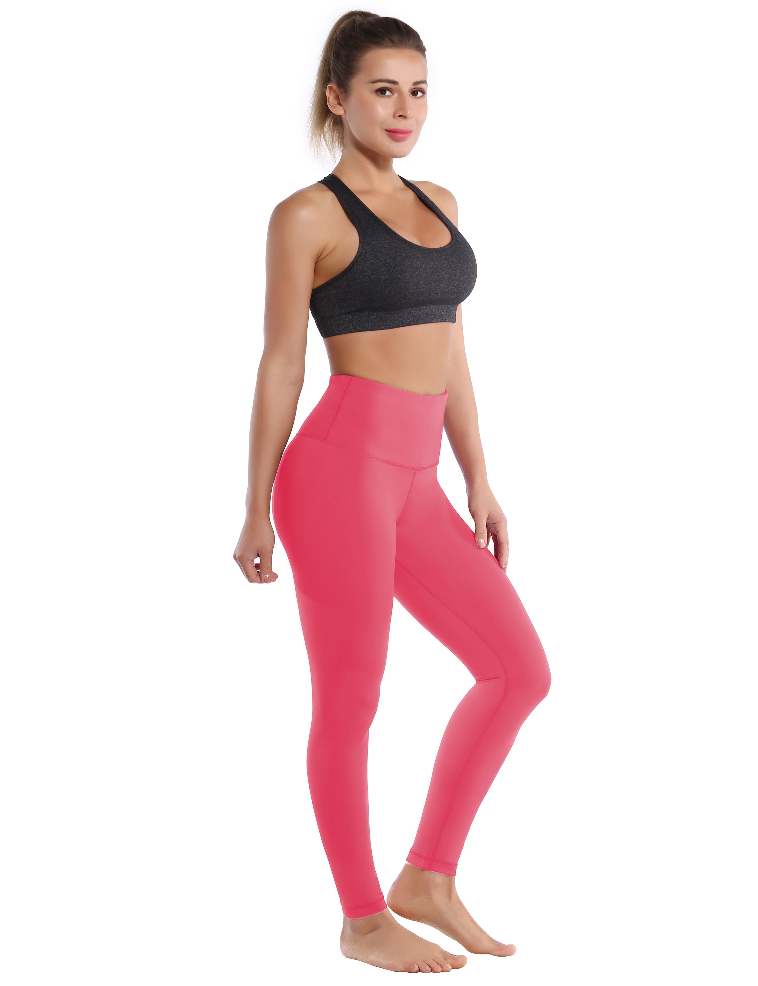 High Waist Running Pants rosecoral 75%Nylon/25%Spandex Fabric doesn't attract lint easily 4-way stretch No see-through Moisture-wicking Tummy control Inner pocket Four lengths