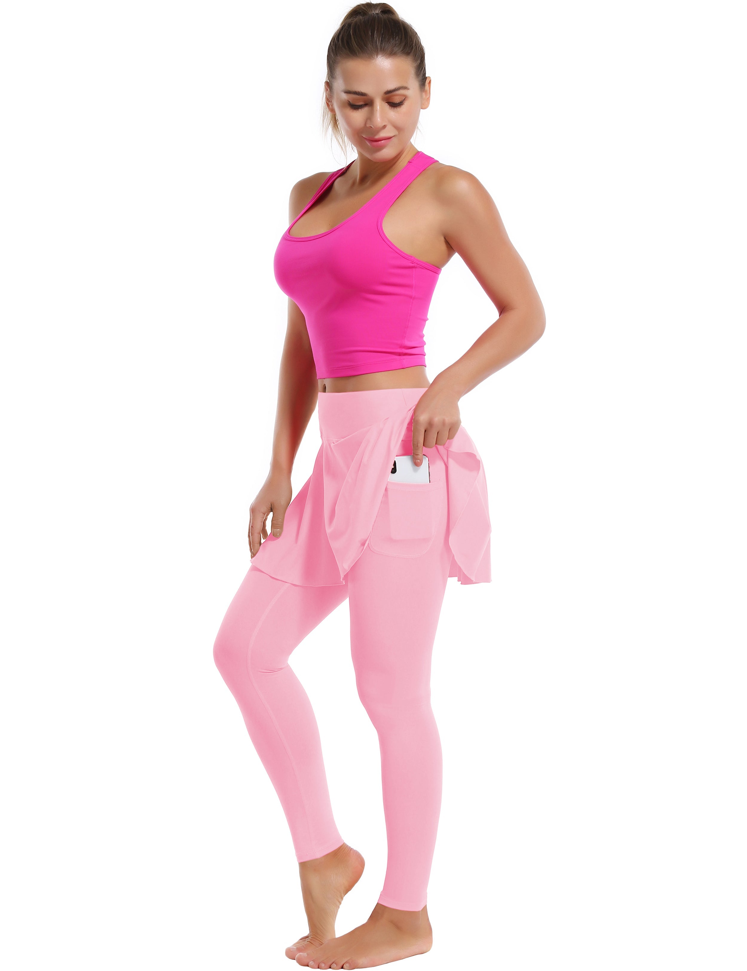 Athletic Tennis Golf Skort with Pocket Shorts lightpink 80%Nylon/20%Spandex UPF 50+ sun protection Elastic closure Lightweight, Wrinkle Moisture wicking Quick drying Secure & comfortable two layer Hidden pocket