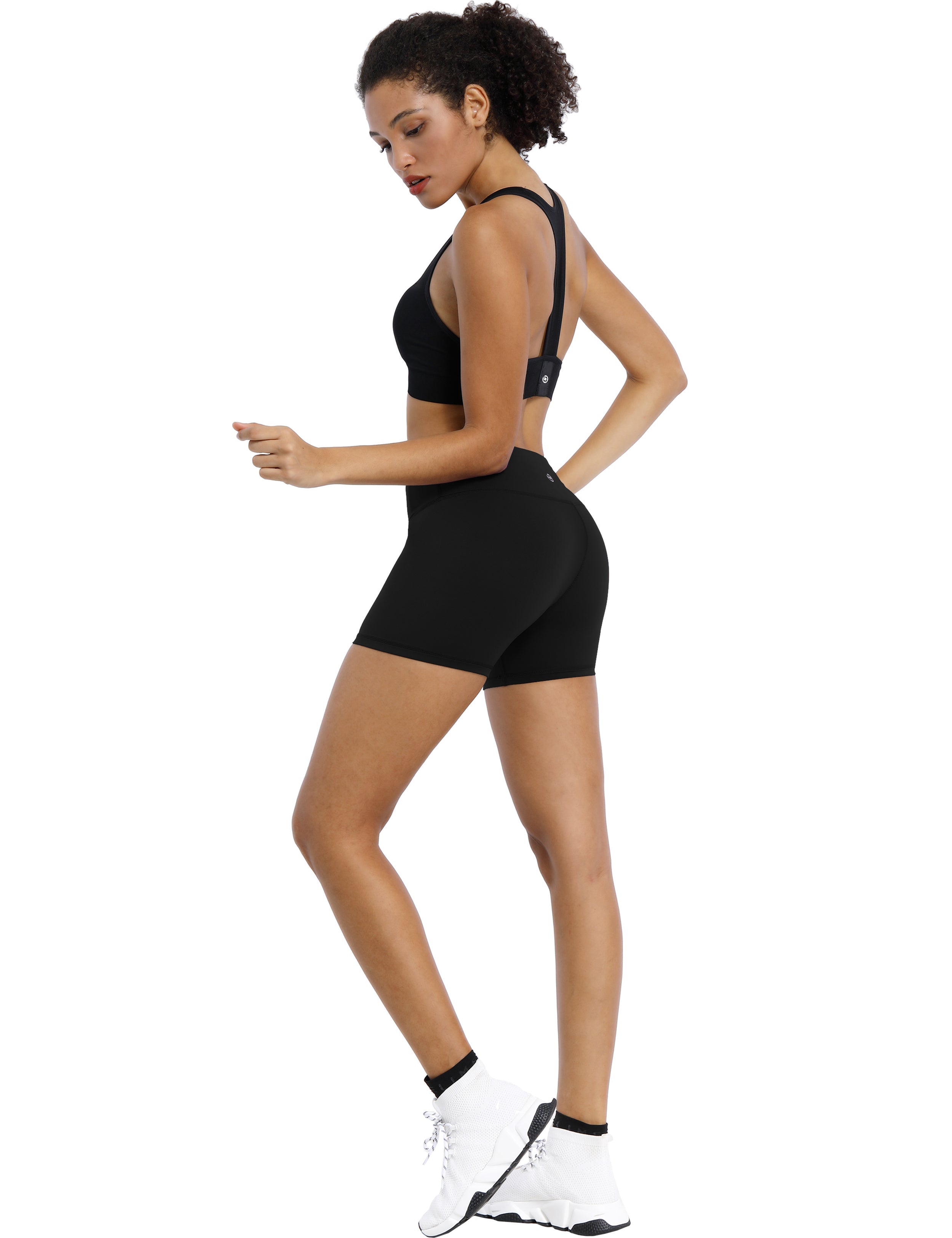 4" Pilates Shorts black Sleek, soft, smooth and totally comfortable: our newest style is here. Softest-ever fabric High elasticity High density 4-way stretch Fabric doesn't attract lint easily No see-through Moisture-wicking Machine wash 75% Nylon, 25% Spandex