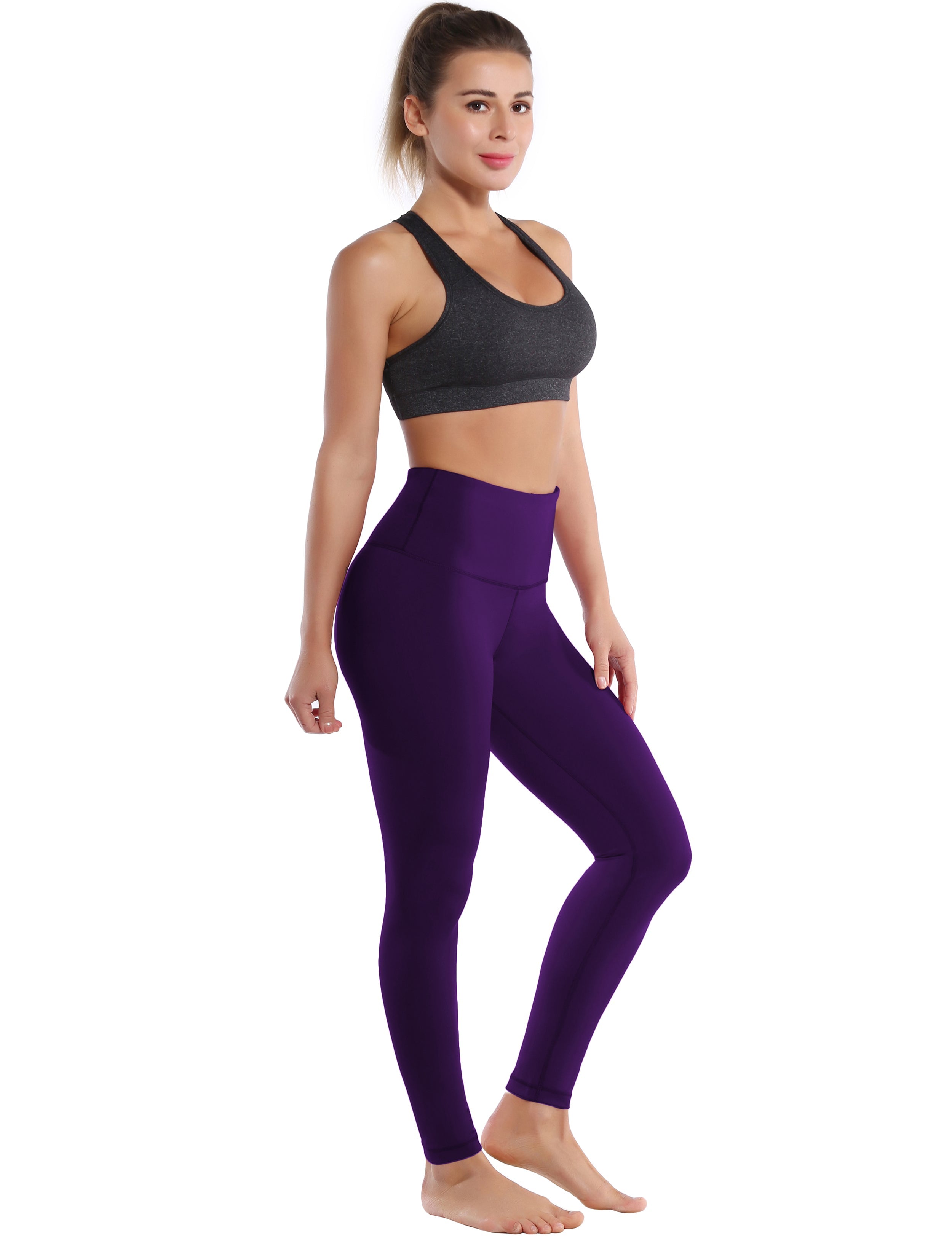 High Waist Running Pants eggplantpurple 75%Nylon/25%Spandex Fabric doesn't attract lint easily 4-way stretch No see-through Moisture-wicking Tummy control Inner pocket Four lengths