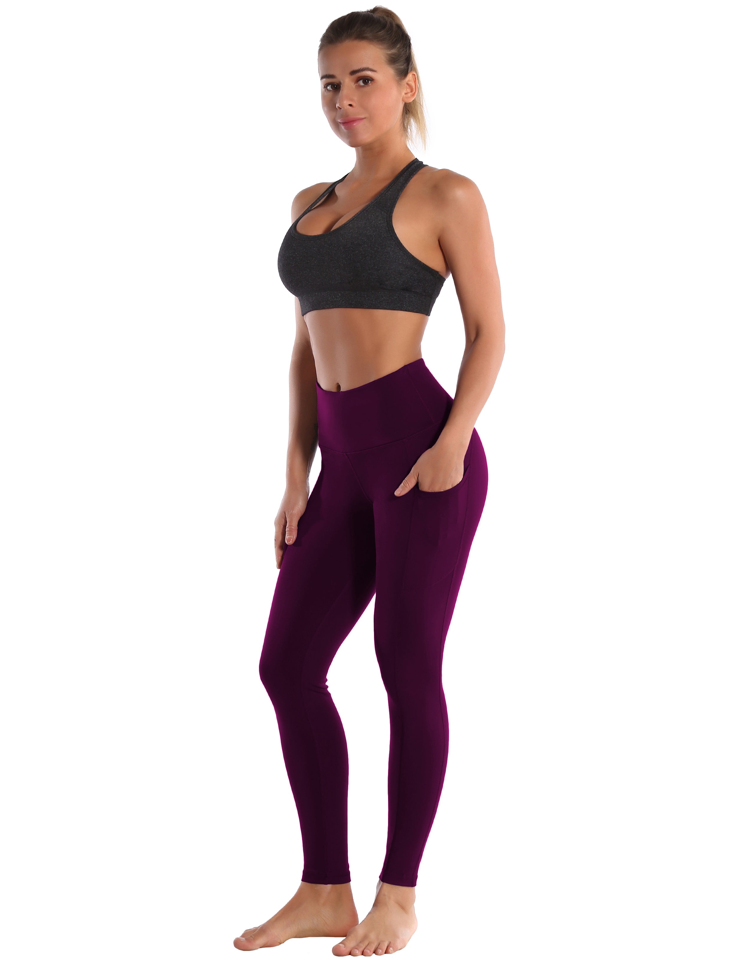 Hip Line Side Pockets Yoga Pants plum Sexy Hip Line Side Pockets 75%Nylon/25%Spandex Fabric doesn't attract lint easily 4-way stretch No see-through Moisture-wicking Tummy control Inner pocket Two lengths