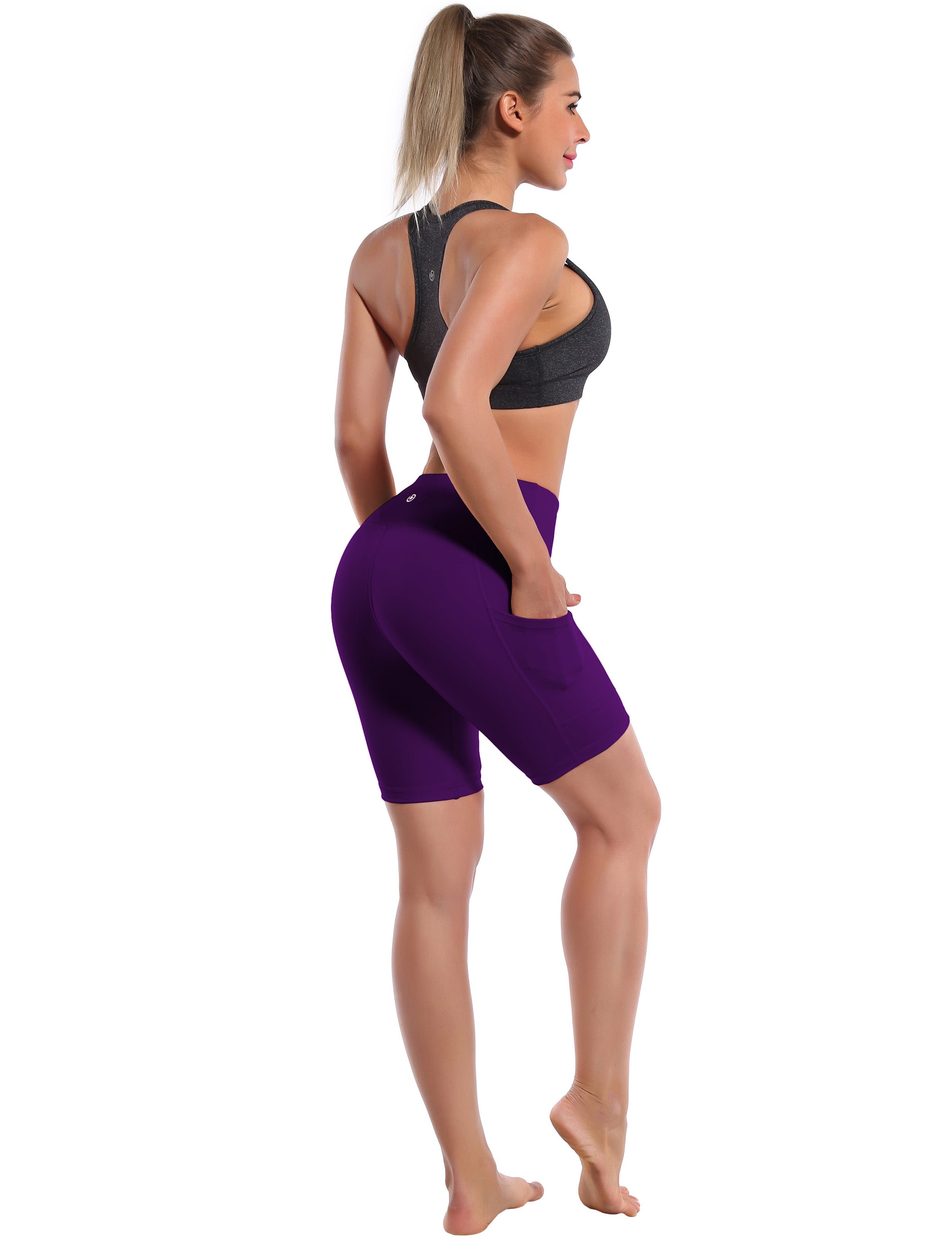 8" Side Pockets yogastudio Shorts eggplantpurple Sleek, soft, smooth and totally comfortable: our newest style is here. Softest-ever fabric High elasticity High density 4-way stretch Fabric doesn't attract lint easily No see-through Moisture-wicking Machine wash 75% Nylon, 25% Spandex