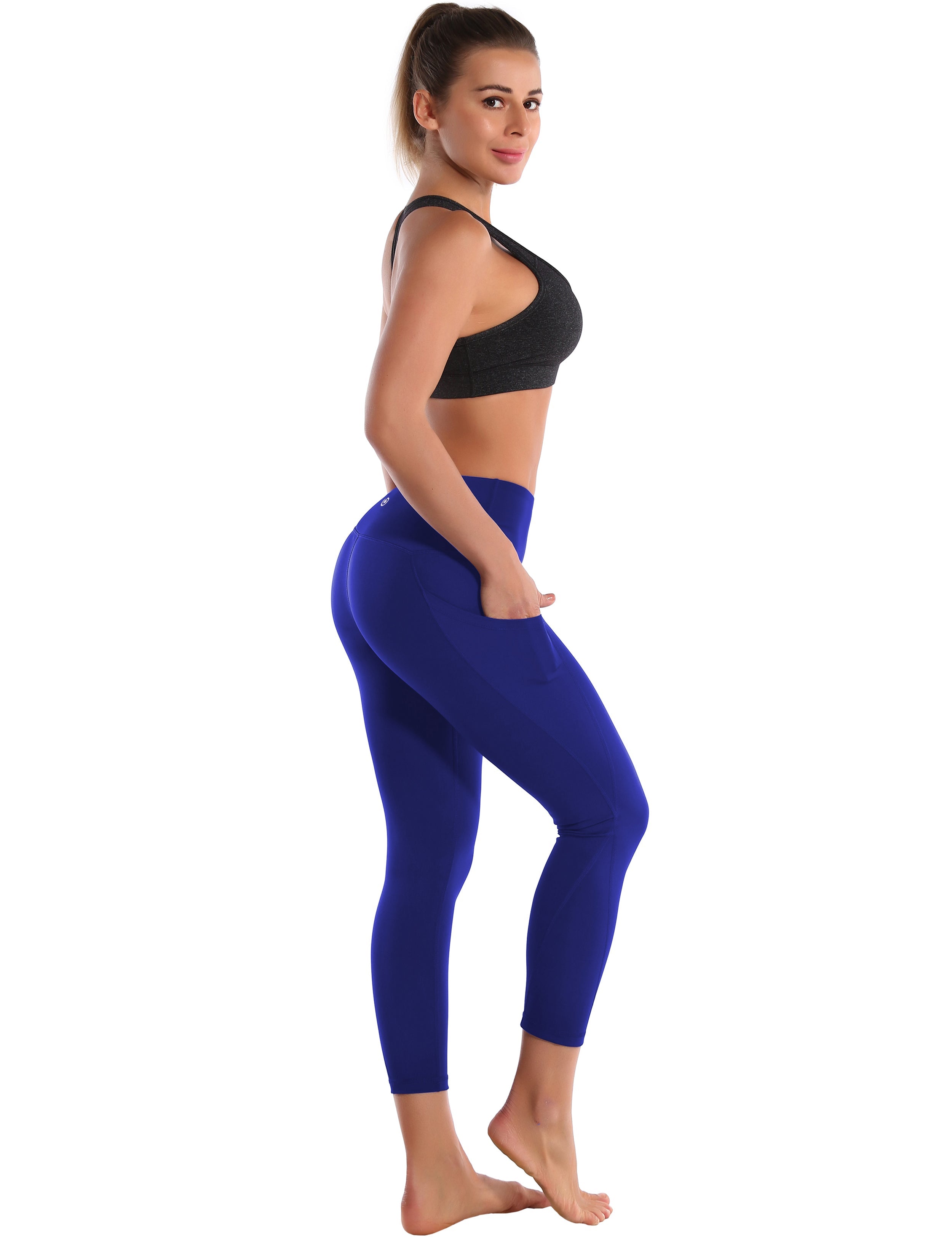 22" High Waist Side Pockets Capris navy 75%Nylon/25%Spandex Fabric doesn't attract lint easily 4-way stretch No see-through Moisture-wicking Tummy control Inner pocket