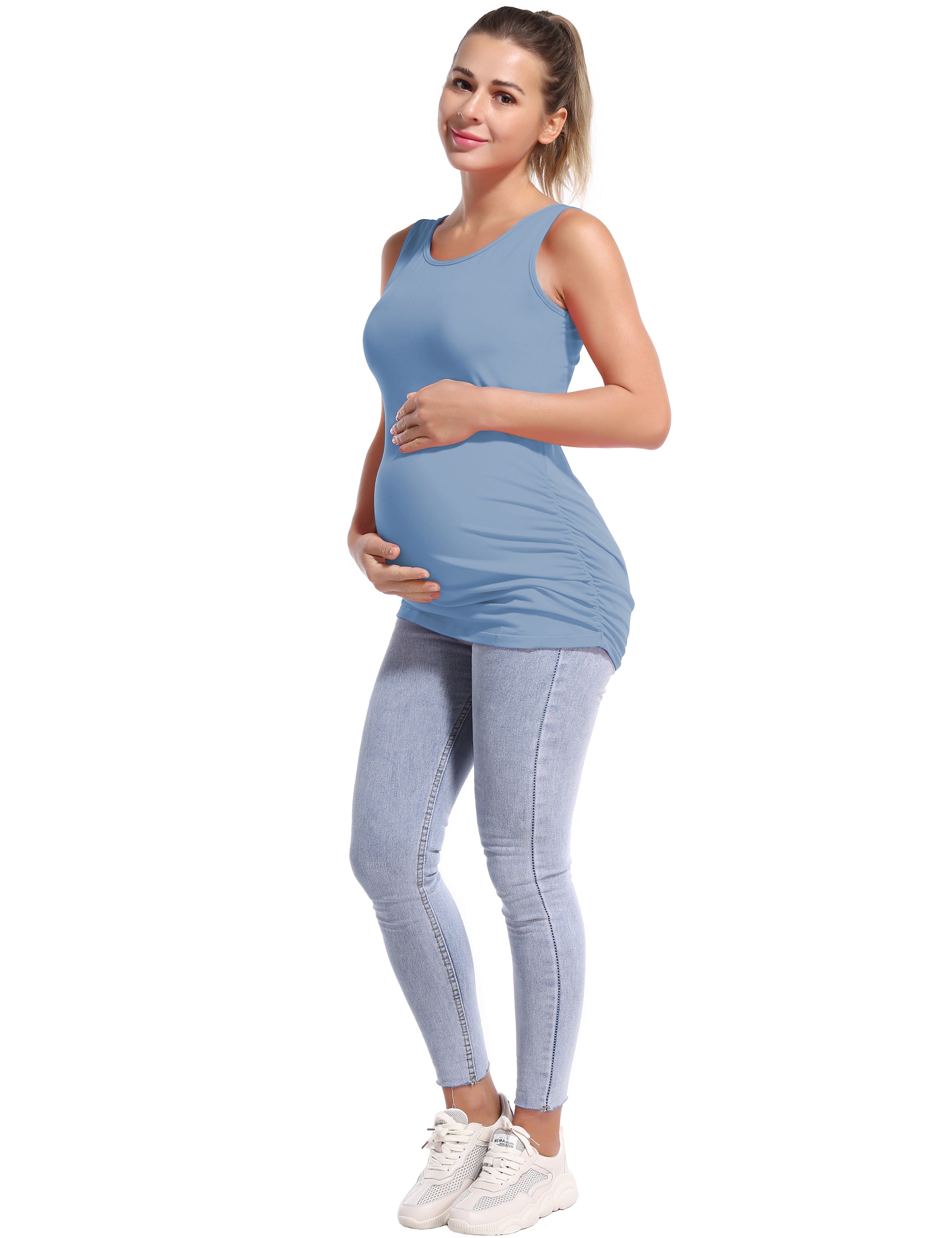 Maternity Side Shirred Tank Top electricblue 92%Nylon/8%Spandex(Cotton Soft) Designed for Maternity So buttery soft, it feels weightless Sweat-wicking Four-way stretch Breathable Contours your body