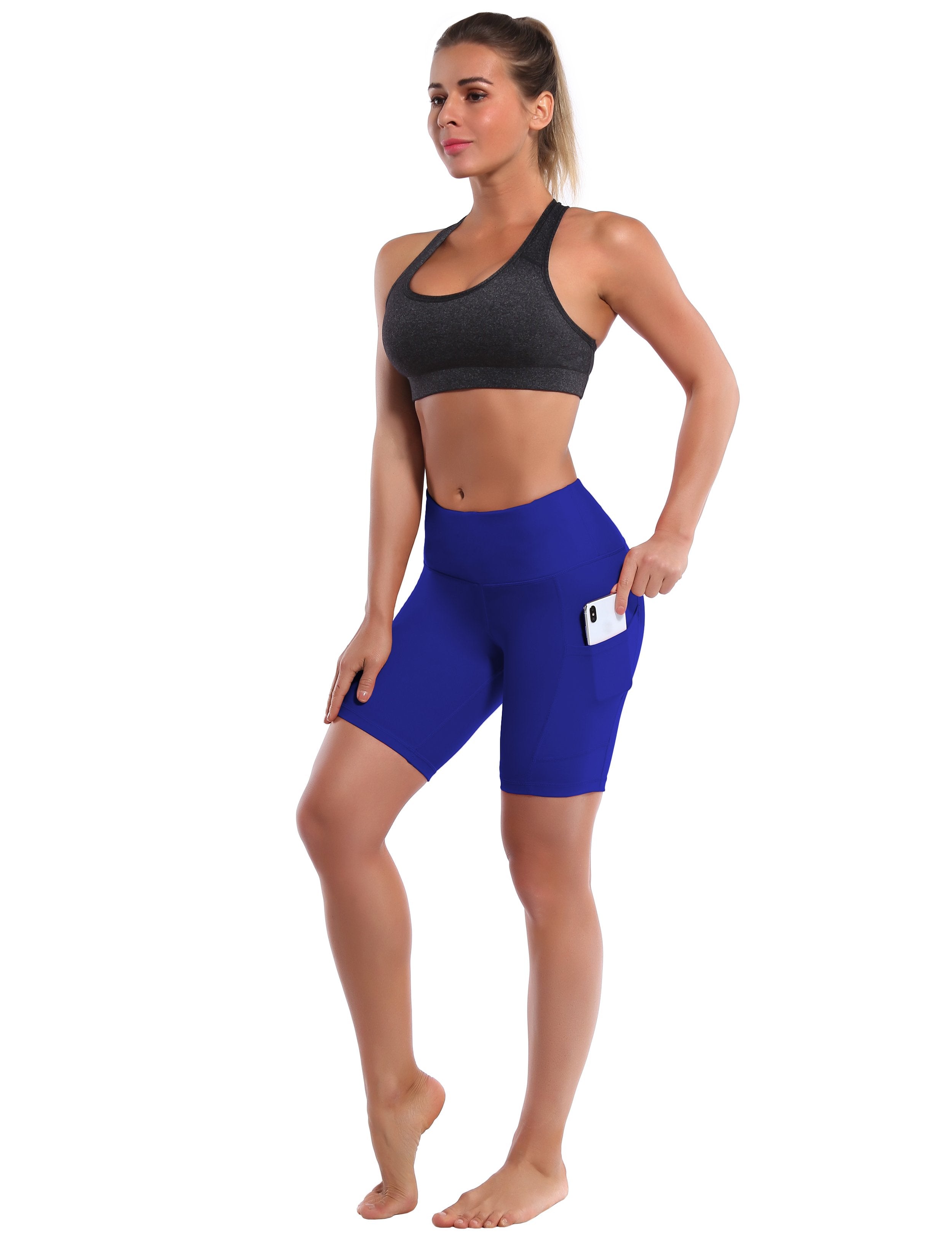 8" Side Pockets Yoga Shorts navy Sleek, soft, smooth and totally comfortable: our newest style is here. Softest-ever fabric High elasticity High density 4-way stretch Fabric doesn't attract lint easily No see-through Moisture-wicking Machine wash 75% Nylon, 25% Spandex