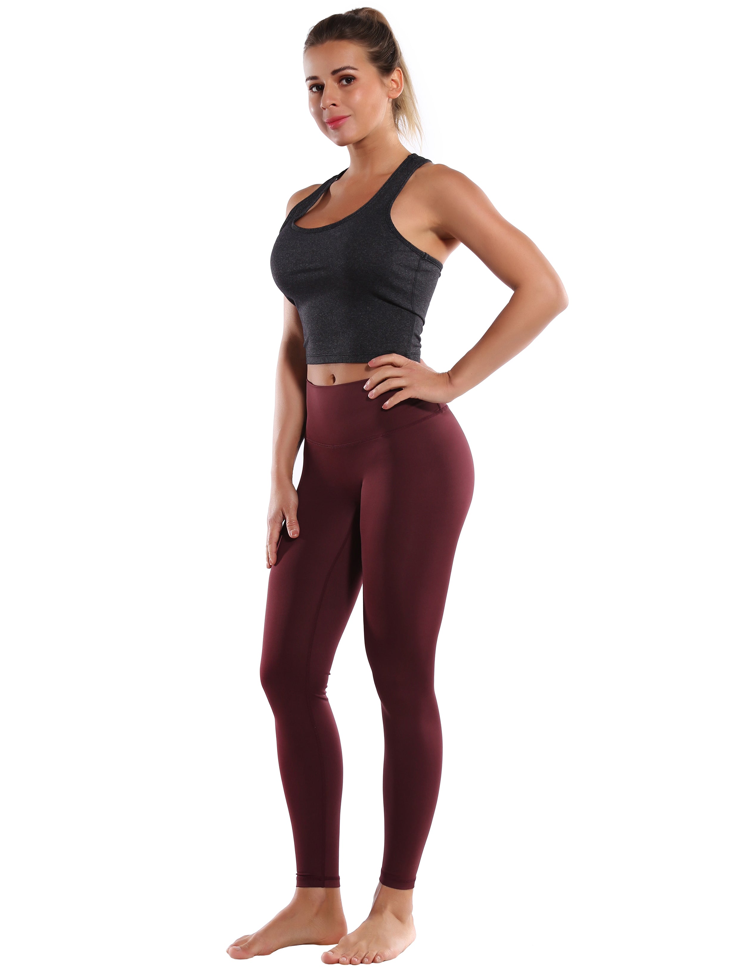 Racerback Athletic Crop Tank Tops heathercharcoal 92%Nylon/8%Spandex(Cotton Soft) Designed for Pilates Tight Fit So buttery soft, it feels weightless Sweat-wicking Four-way stretch Breathable Contours your body Sits below the waistband for moderate, everyday coverage