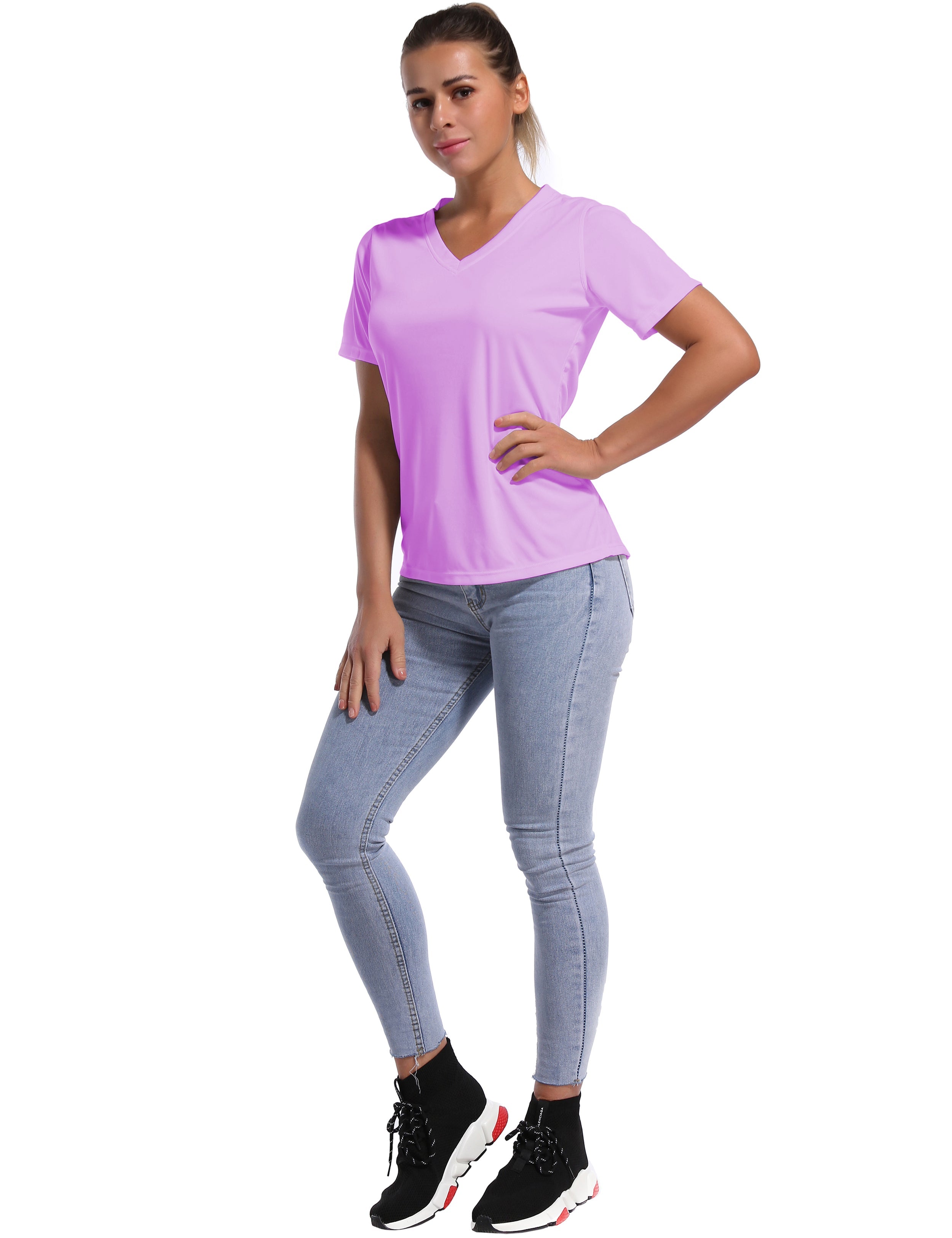 V-Neck Short Sleeve Athletic Shirts purple_Biking