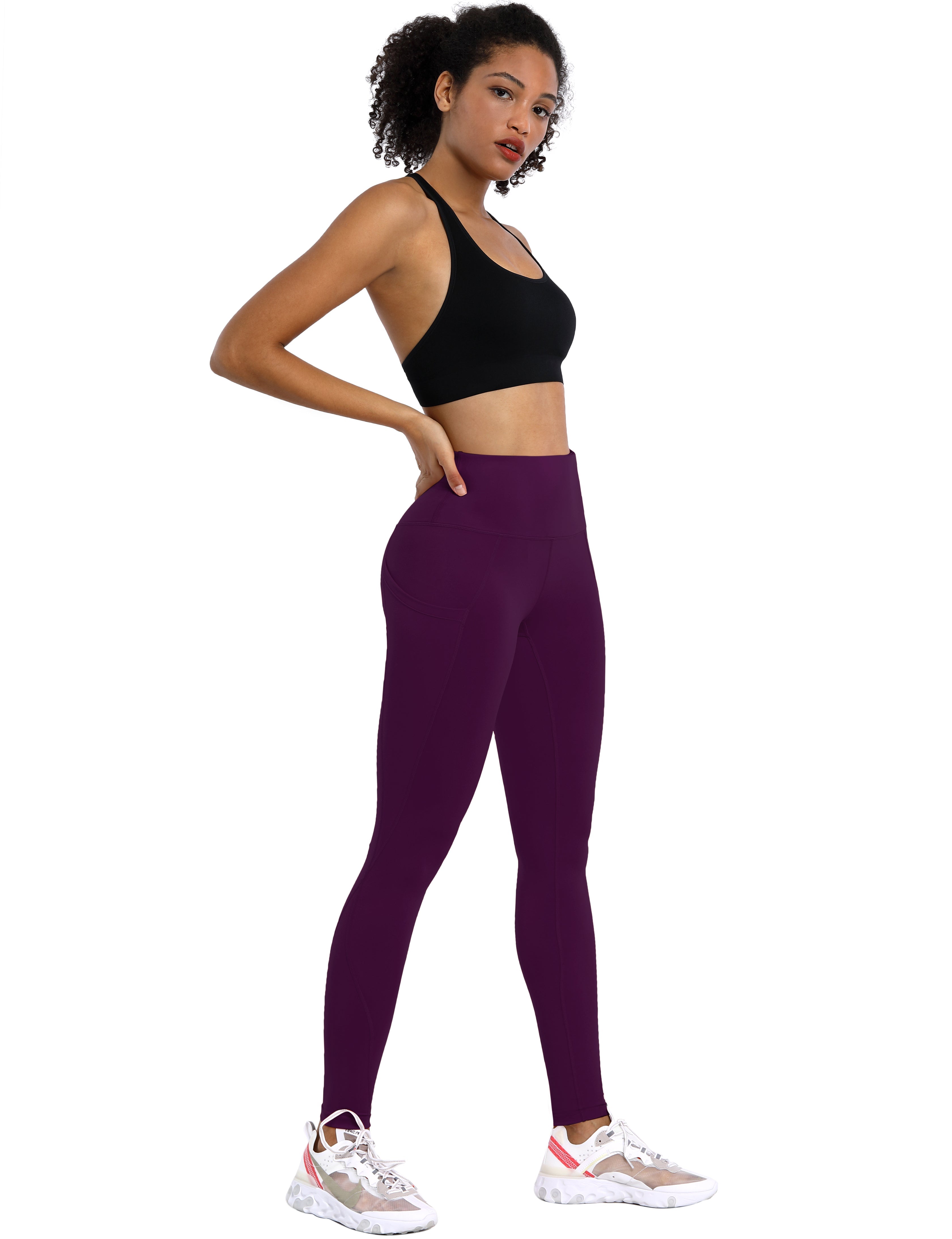 High Waist Side Pockets Golf Pants plum 75% Nylon, 25% Spandex Fabric doesn't attract lint easily 4-way stretch No see-through Moisture-wicking Tummy control Inner pocket