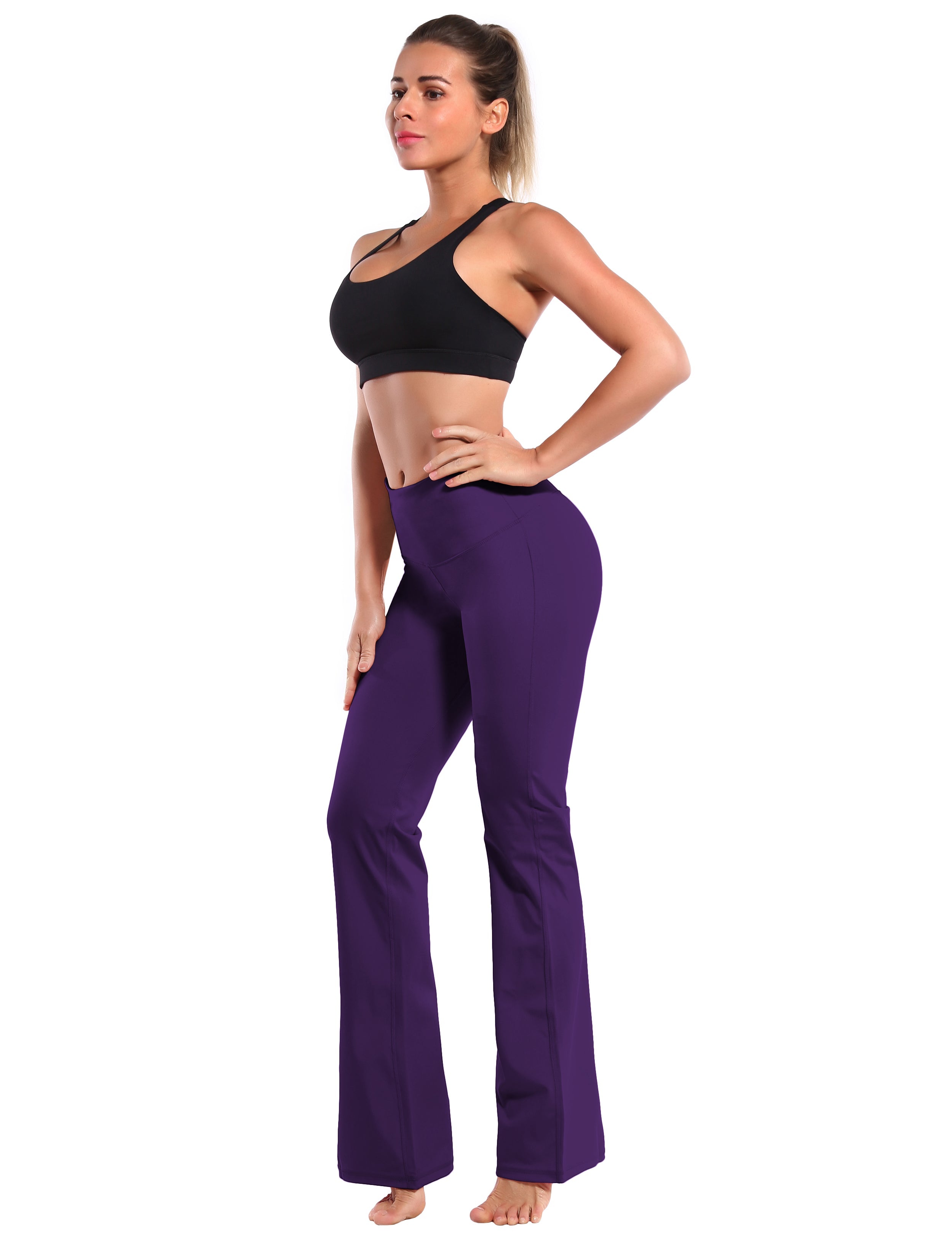 High Waist Bootcut Leggings Eggplantpurple 75%Nylon/25%Spandex Fabric doesn't attract lint easily 4-way stretch No see-through Moisture-wicking Tummy control Inner pocket Five lengths