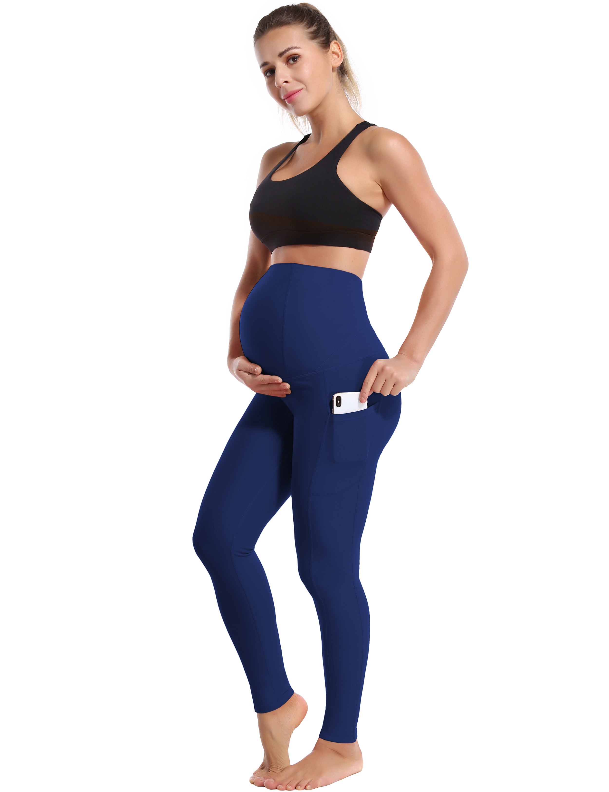 26" Side Pockets Maternity Jogging Pants navy 87%Nylon/13%Spandex Softest-ever fabric High elasticity 4-way stretch Fabric doesn't attract lint easily No see-through Moisture-wicking Machine wash