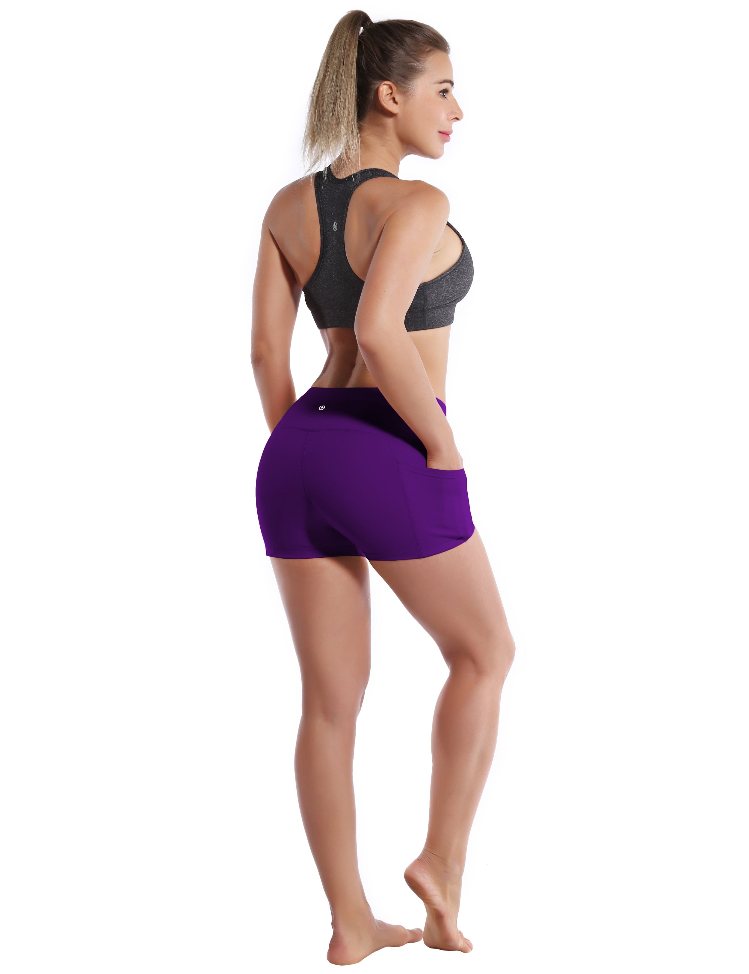 2.5" Side Pockets Pilates Shorts eggplantpurple Sleek, soft, smooth and totally comfortable: our newest sexy style is here. Softest-ever fabric High elasticity High density 4-way stretch Fabric doesn't attract lint easily No see-through Moisture-wicking Machine wash 78% Polyester, 22% Spandex