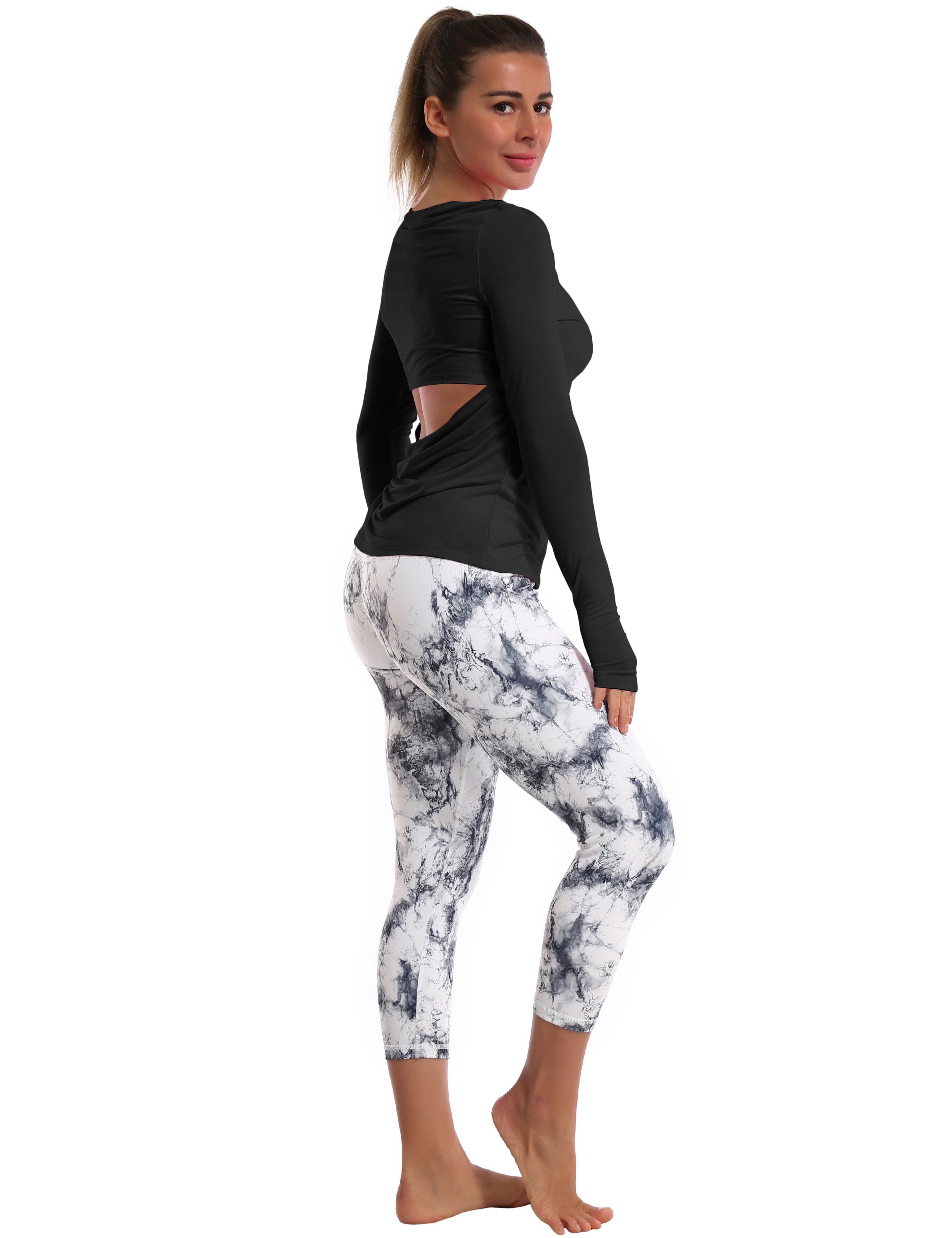Open Back Long Sleeve Tops black Designed for On the Move Slim fit 93%Modal/7%Spandex Four-way stretch Naturally breathable Super-Soft, Modal Fabric