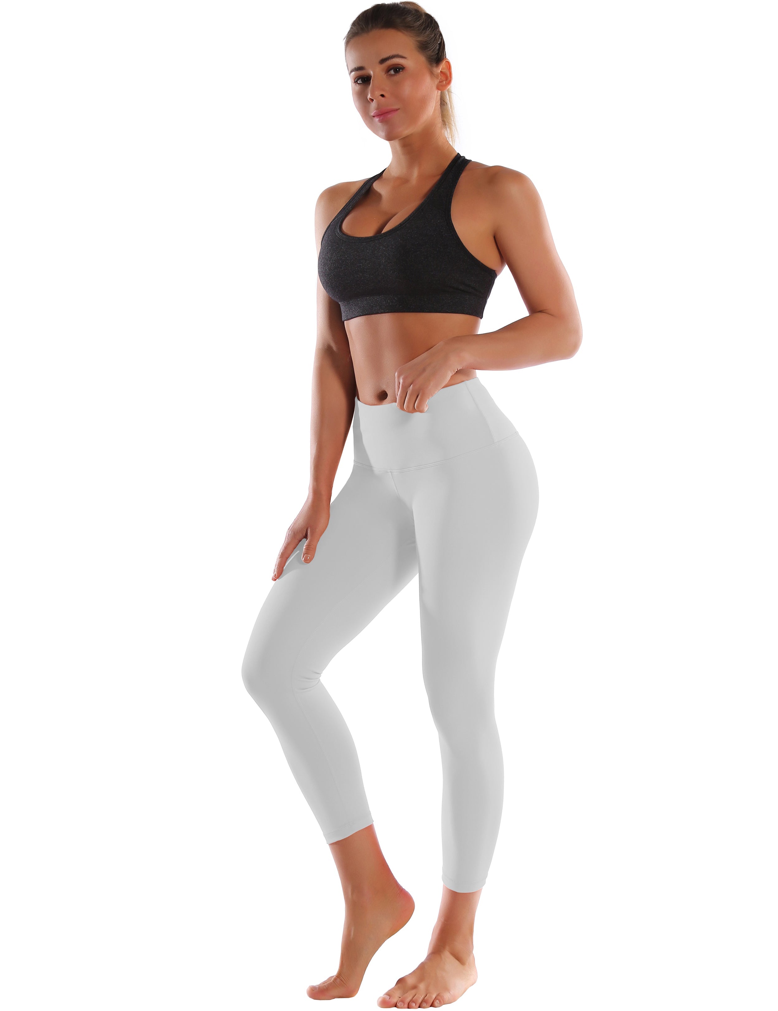 22" High Waist Crop Tight Capris lightgray 75%Nylon/25%Spandex Fabric doesn't attract lint easily 4-way stretch No see-through Moisture-wicking Tummy control Inner pocket