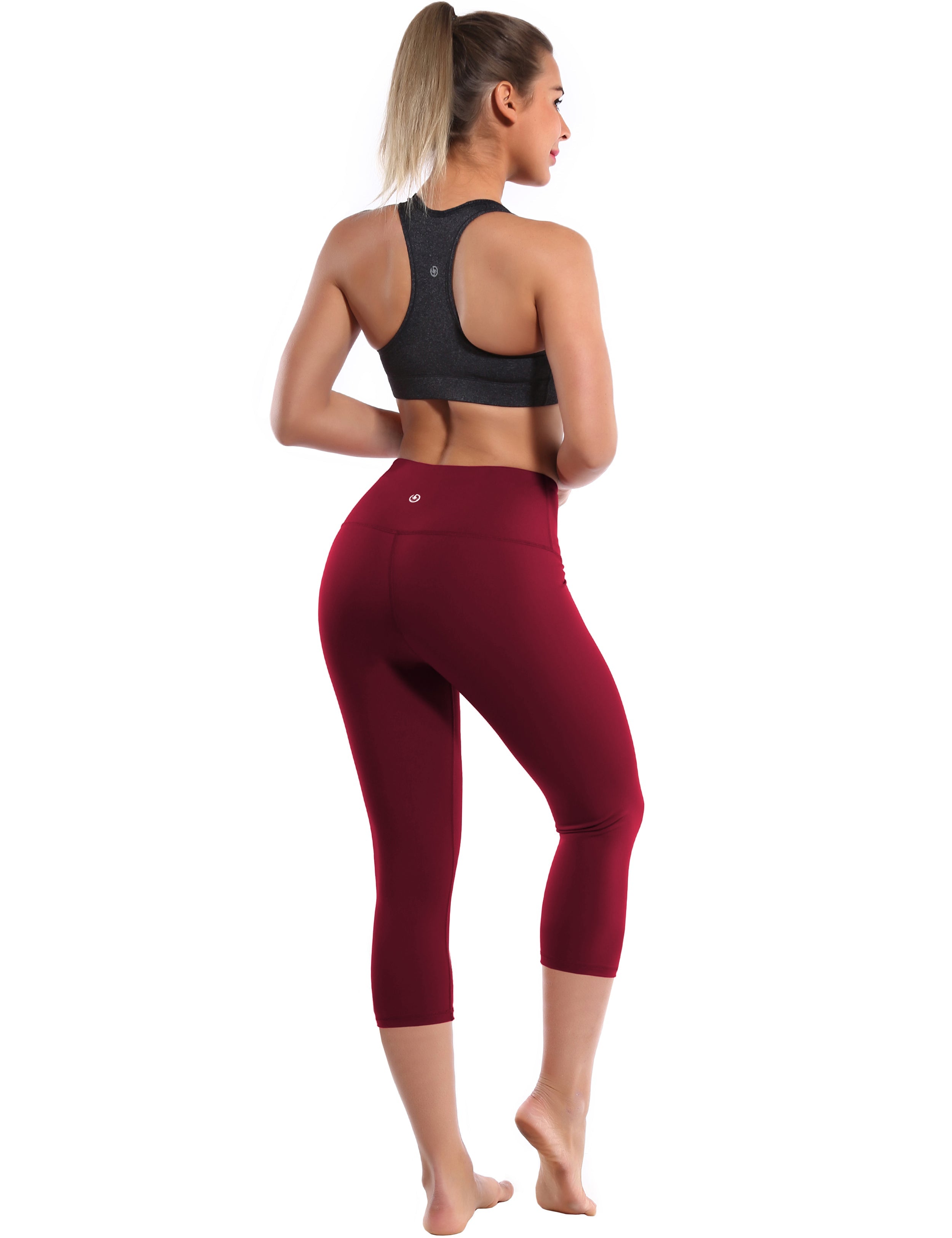19" High Waist Crop Tight Capris cherryred 75%Nylon/25%Spandex Fabric doesn't attract lint easily 4-way stretch No see-through Moisture-wicking Tummy control Inner pocket