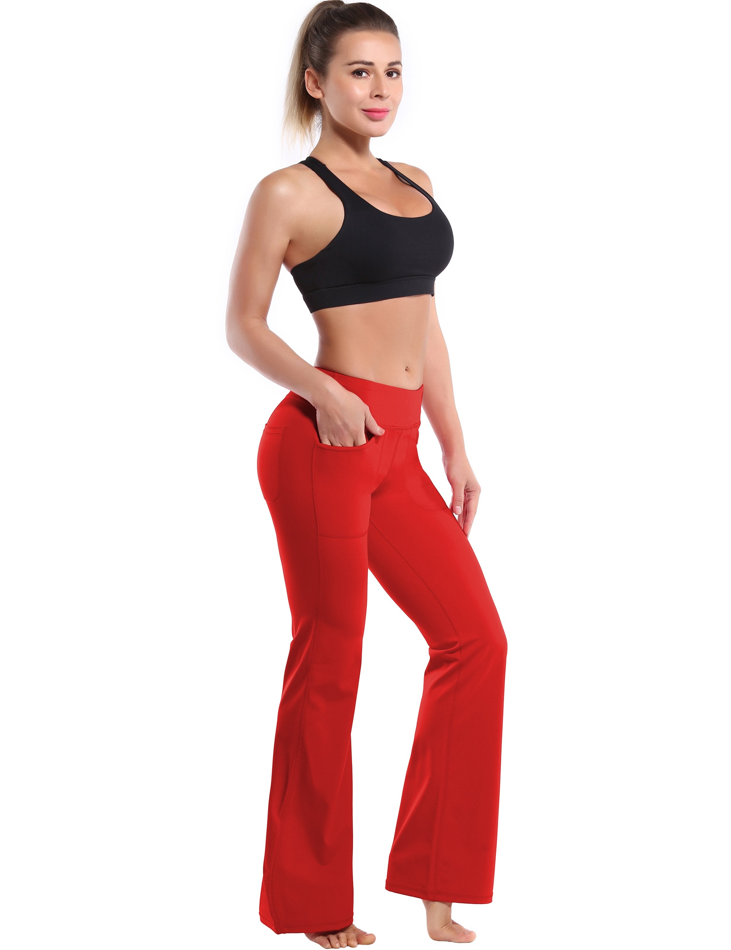 4 Pockets Bootcut Leggings scarlet 75%Nylon/25%Spandex Fabric doesn't attract lint easily 4-way stretch No see-through Moisture-wicking Inner pocket Four lengths