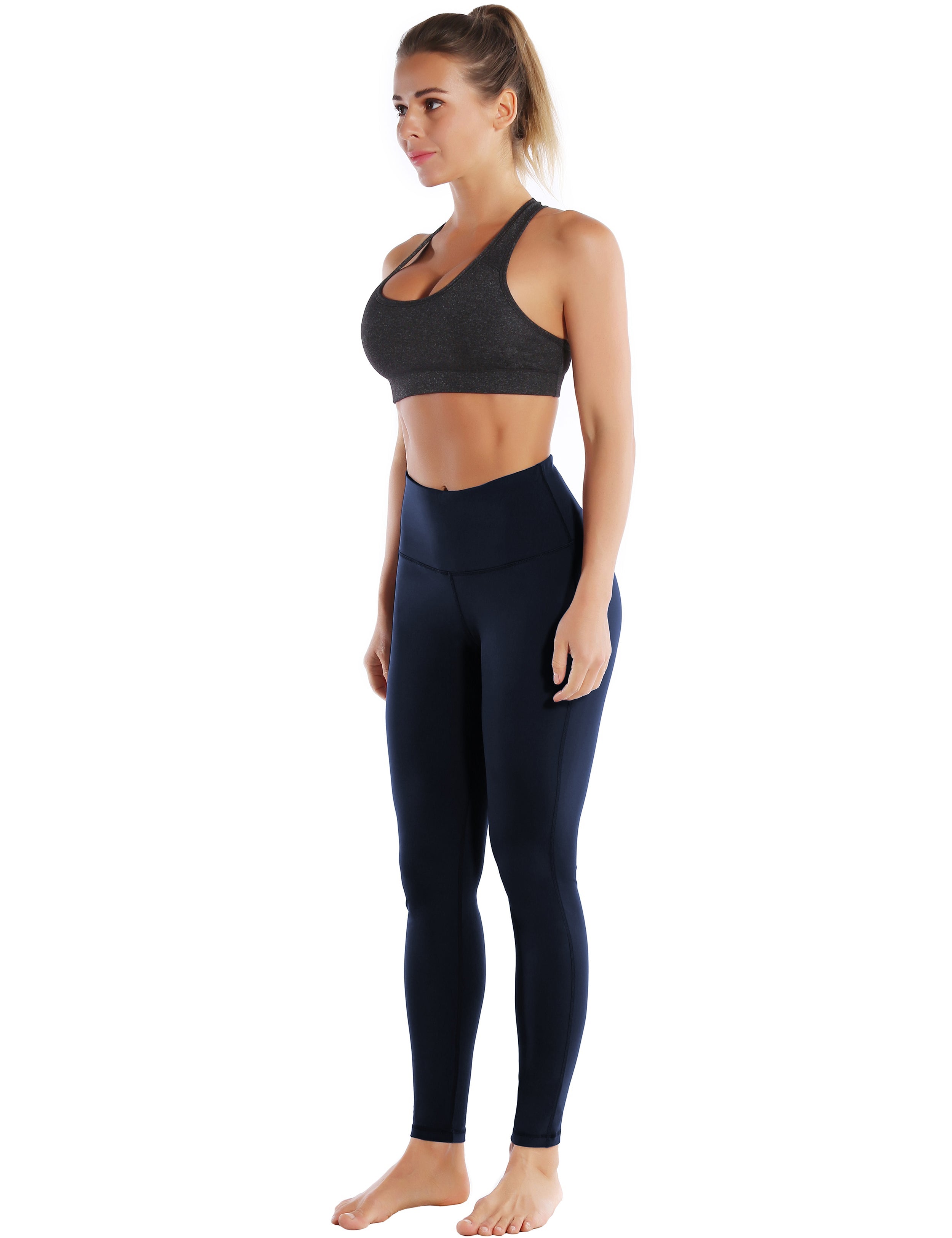 High Waist Side Line Jogging Pants darknavy Side Line is Make Your Legs Look Longer and Thinner 75%Nylon/25%Spandex Fabric doesn't attract lint easily 4-way stretch No see-through Moisture-wicking Tummy control Inner pocket Two lengths