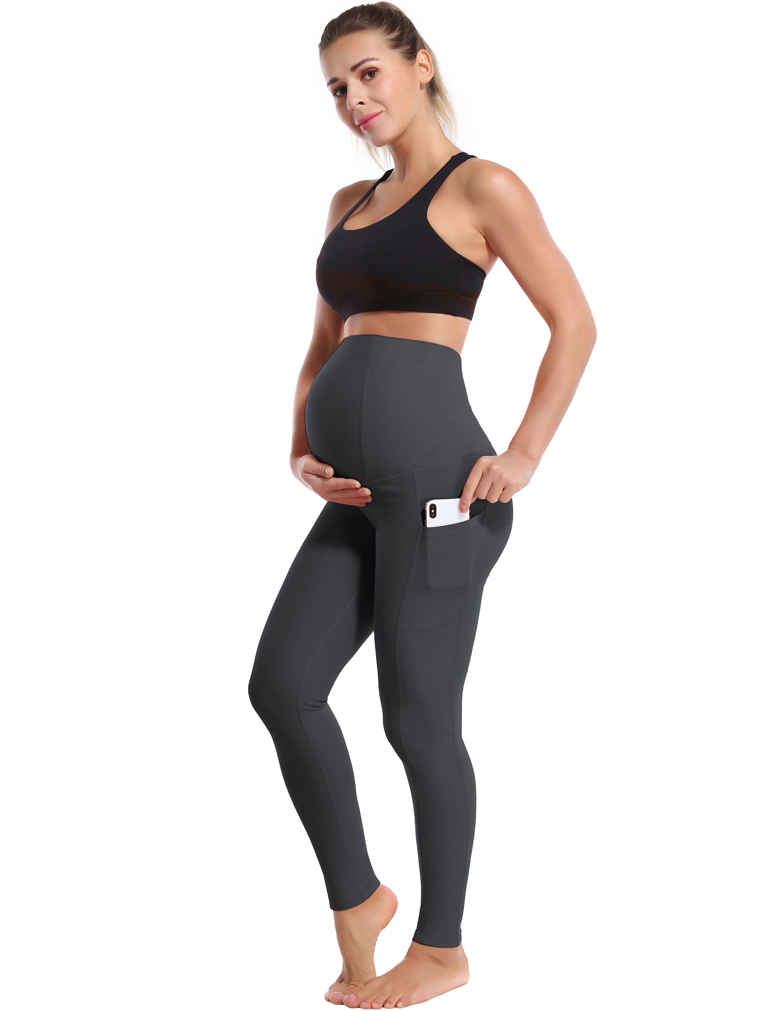 26" Side Pockets Maternity Yoga Pants shadowcharcoal 87%Nylon/13%Spandex Softest-ever fabric High elasticity 4-way stretch Fabric doesn't attract lint easily No see-through Moisture-wicking Machine wash