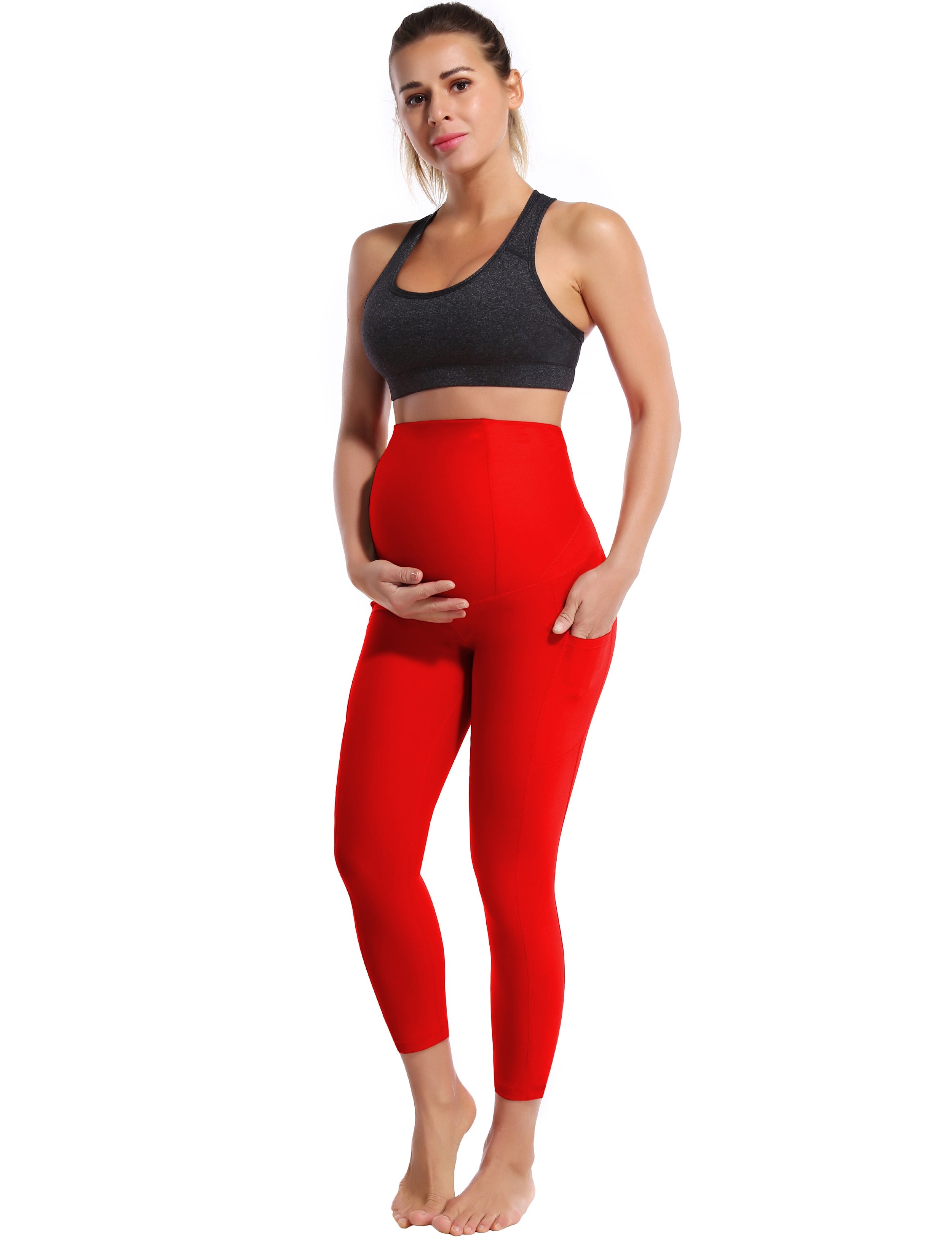 22" Side Pockets Maternity Jogging Pants scarlet 87%Nylon/13%Spandex Softest-ever fabric High elasticity 4-way stretch Fabric doesn't attract lint easily No see-through Moisture-wicking Machine wash