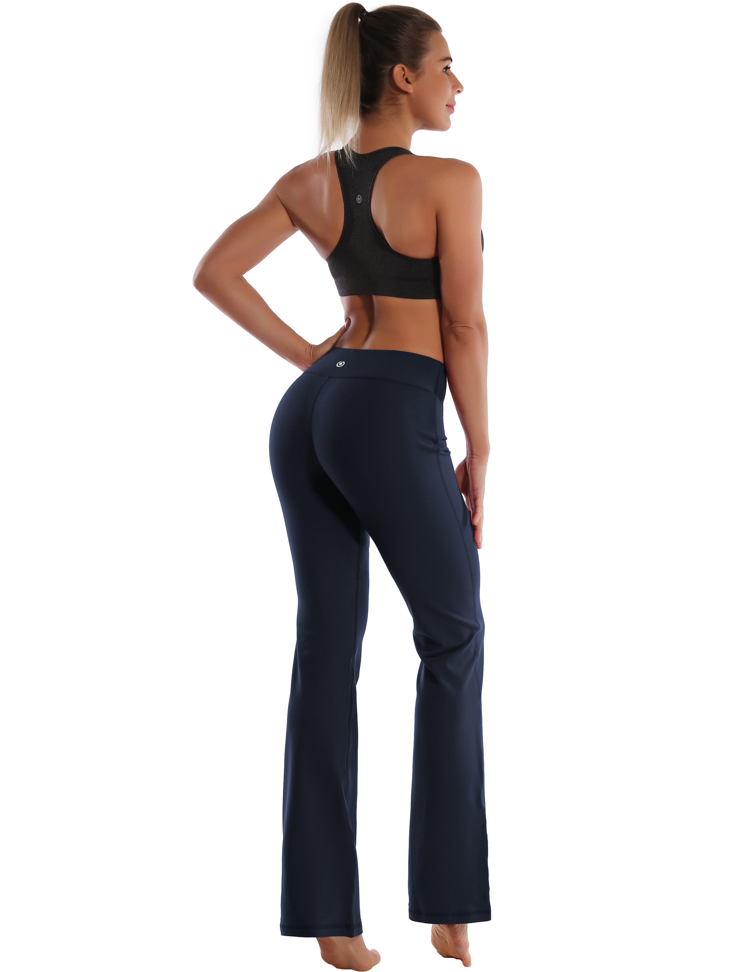 Cotton Nylon Bootcut Leggings darknavy 87%Nylon/13%Spandex (Super soft, cotton feel , 280gsm) Fabric doesn't attract lint easily 4-way stretch No see-through Moisture-wicking Inner pocket Four lengths